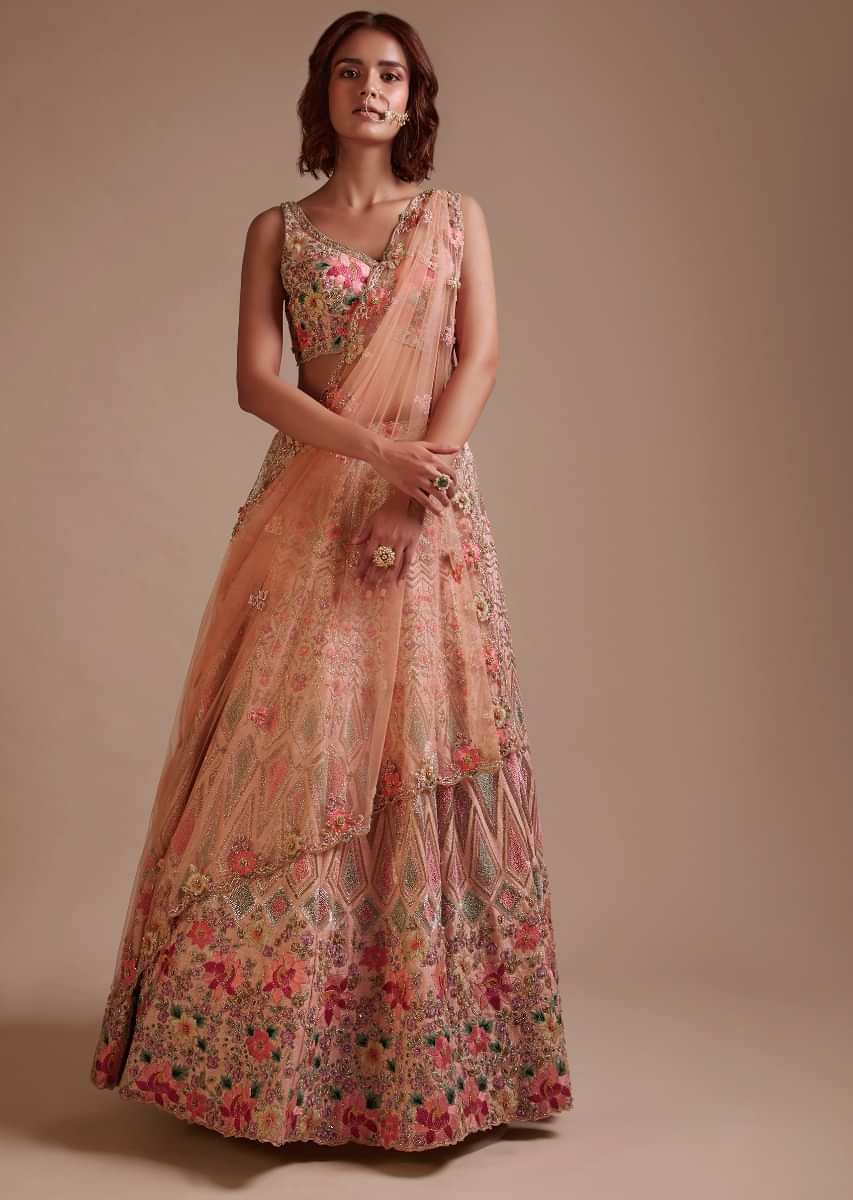 Buy Rose Dust Lehenga Choli In Georgette With Sequins Embroidered
