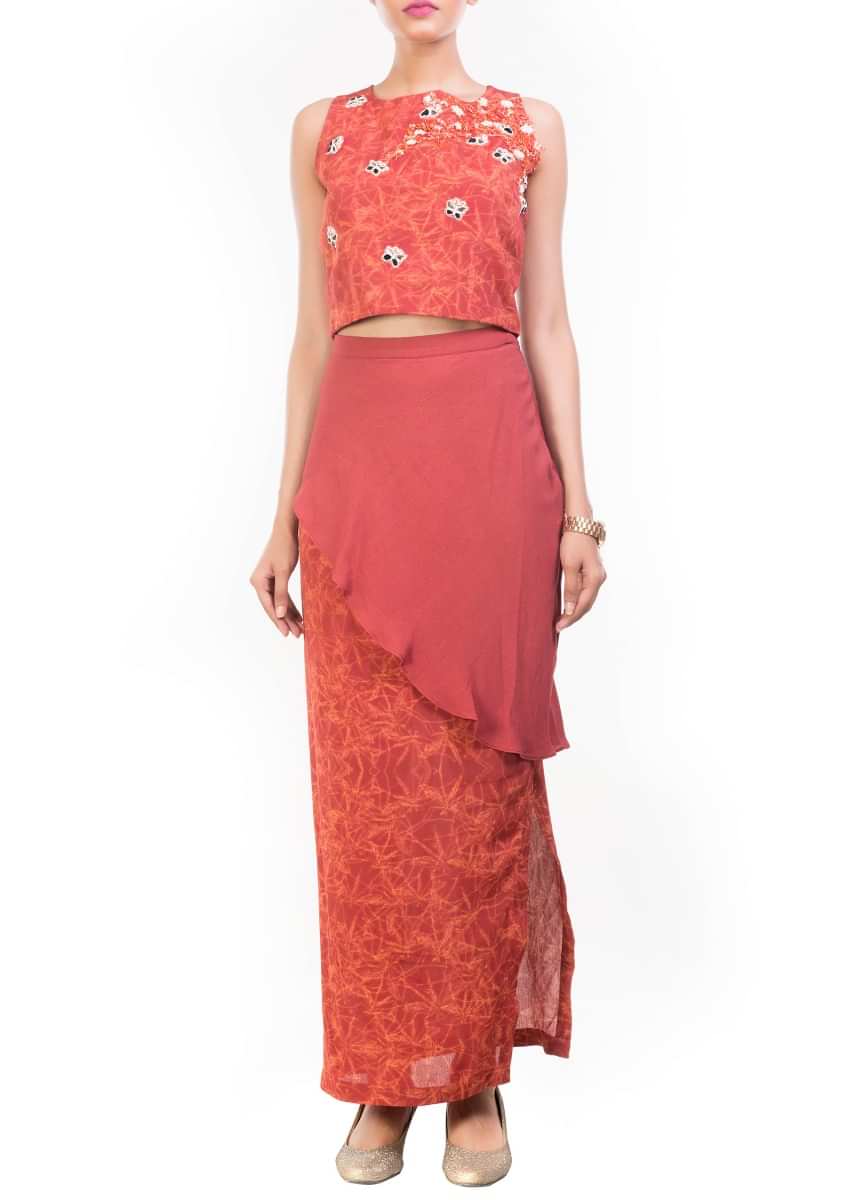 Printed Crop Top & Pencil Skirt Set Online - Kalki Fashion