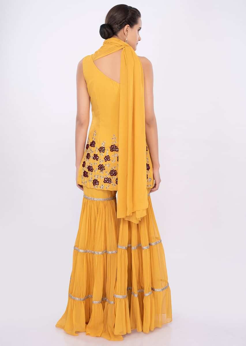 Prakriti Kakar in kalki one shoulder mustard sharara set with wrap around stitch dupatta