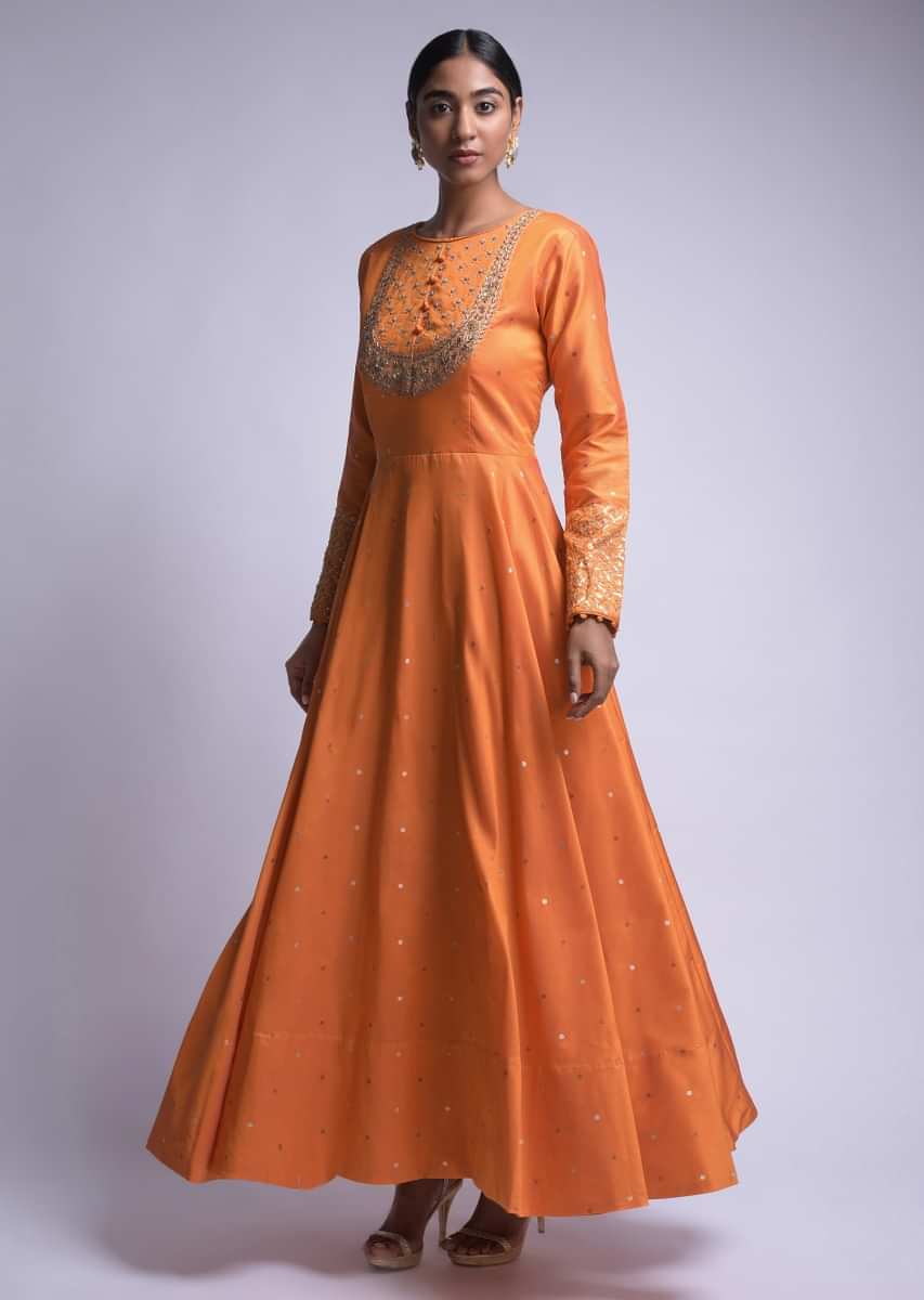 Pumpkin Orange Anarkali Suit With Red Patola Weaved Banarasi Dupatta  