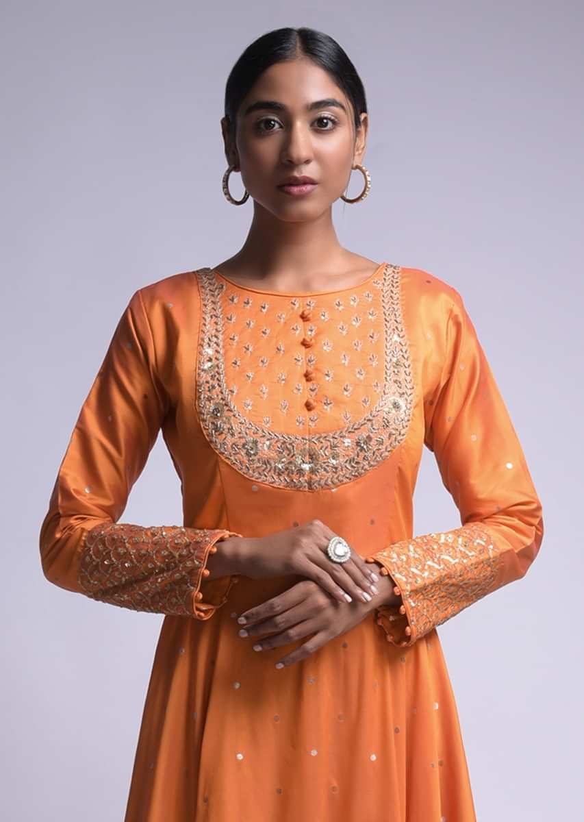 Pumpkin Orange Anarkali Suit With Red Patola Weaved Banarasi Dupatta  