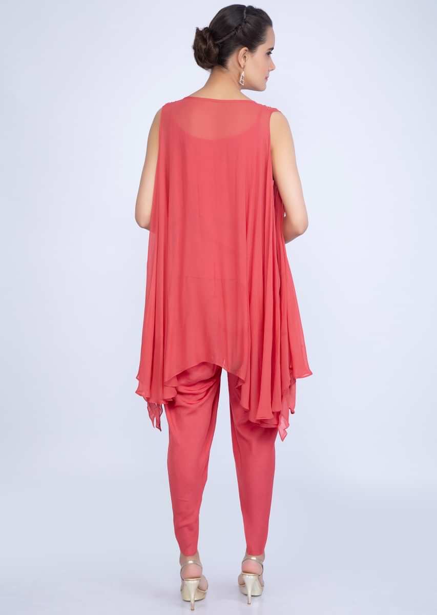 Punch pink dhoti pant with assymetric layer top  only on kalki