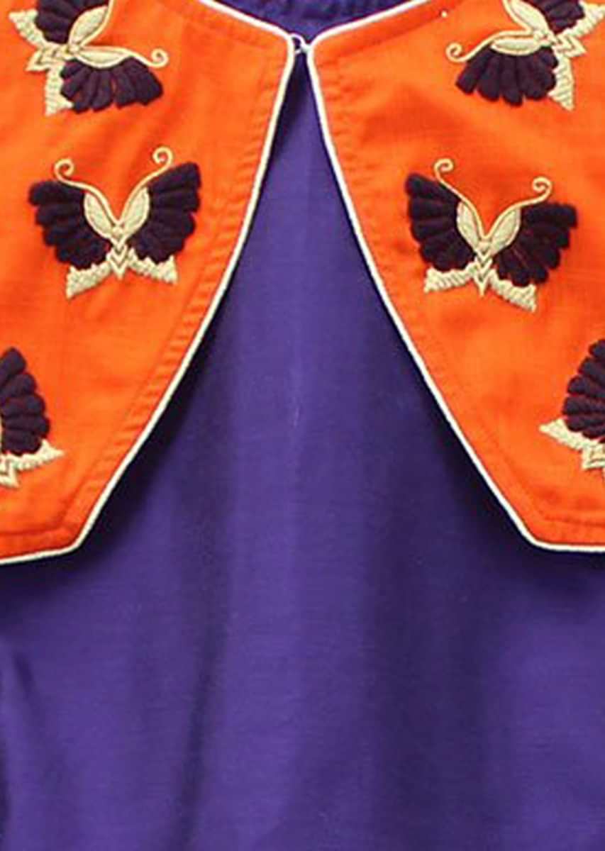 Purple Kurta Matched With Orange Jacket In Butterfly Motif Embroidery Online - Kalki Fashion
