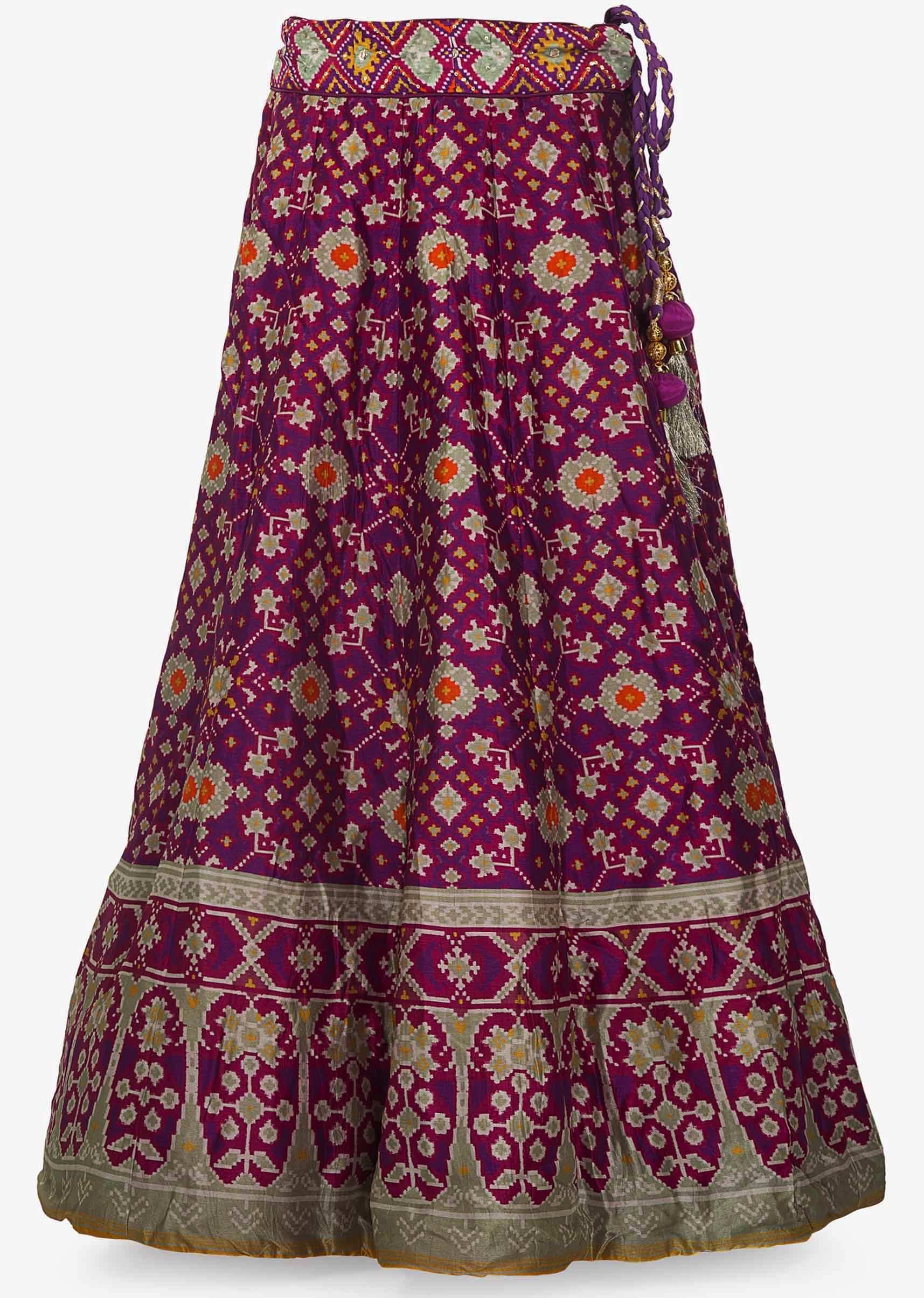 Purple Lehenga Matched With Rani Pink Embroidered Blouse In Brocade Dupatta Online - Kalki Fashion