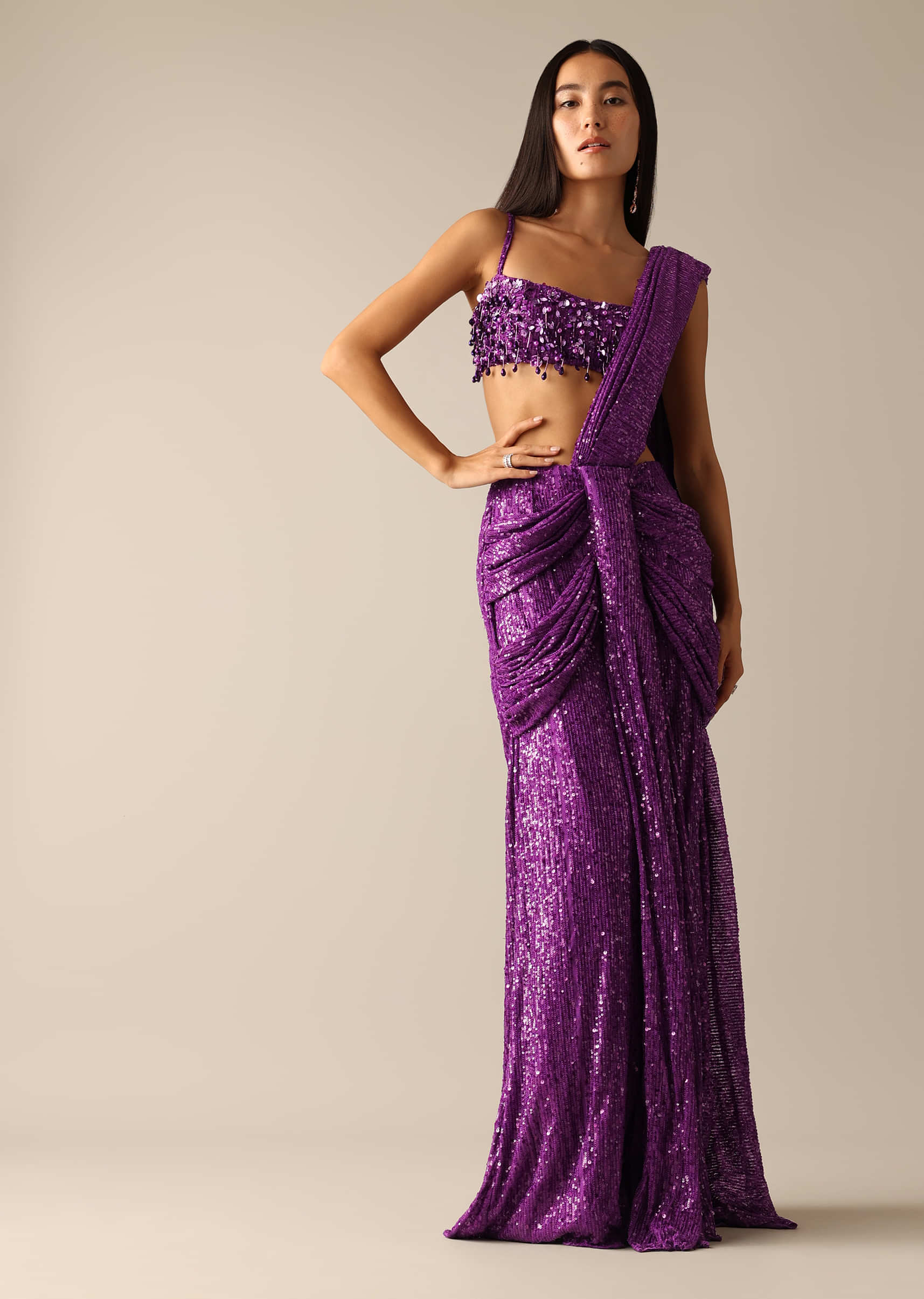 Lowest price  $12 - $24 - Violet Ready Pleated Saree and Violet Ready  Pleated Sari online shopping