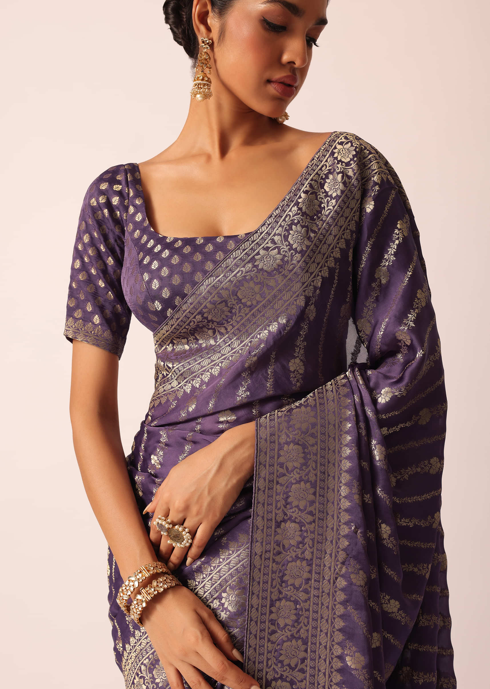 Purple Soft Silk Easy/Readymade Saree – Panaash Saree