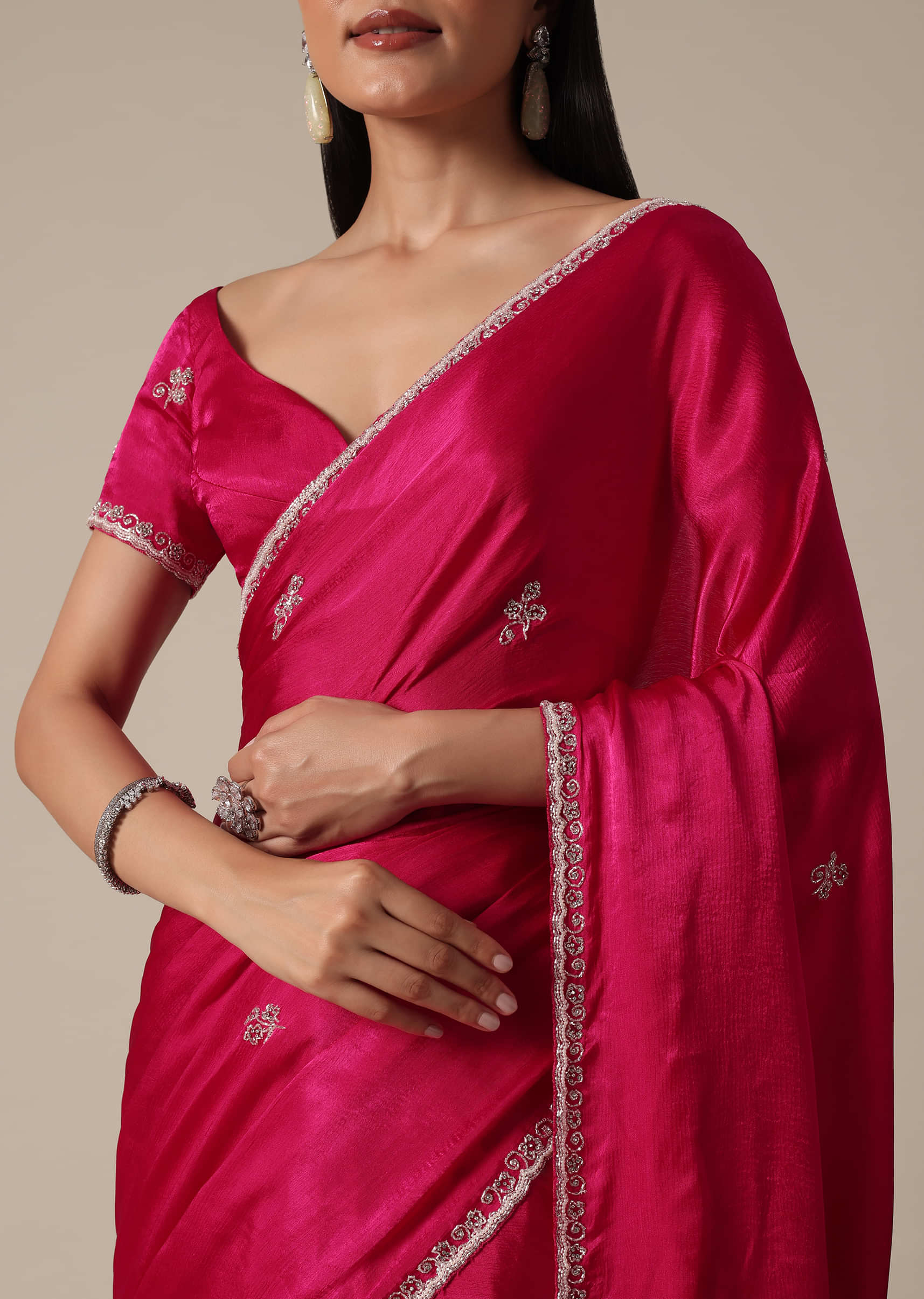 Buy Radiant Pink Saree With Stone Embellishments All Over Kalki Fashion ...
