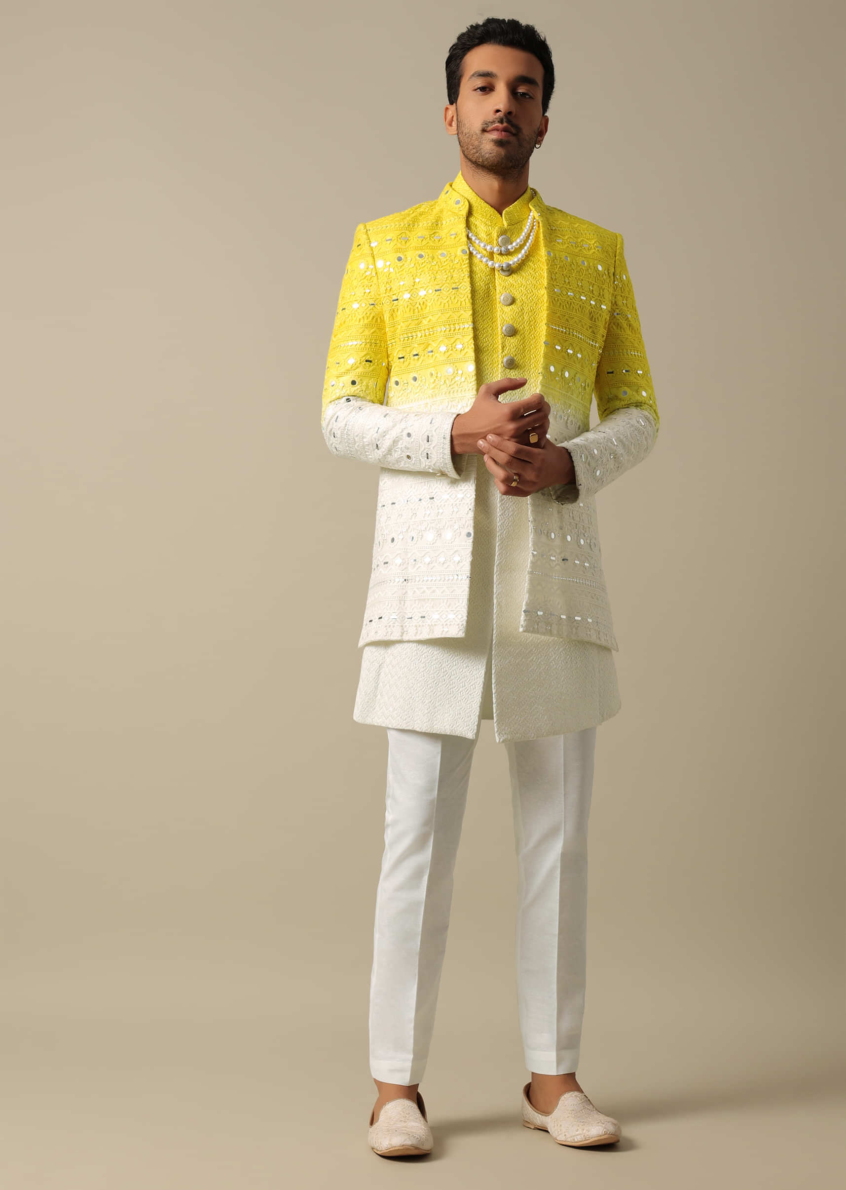 Radiant Yellow Indowestern Set For Men