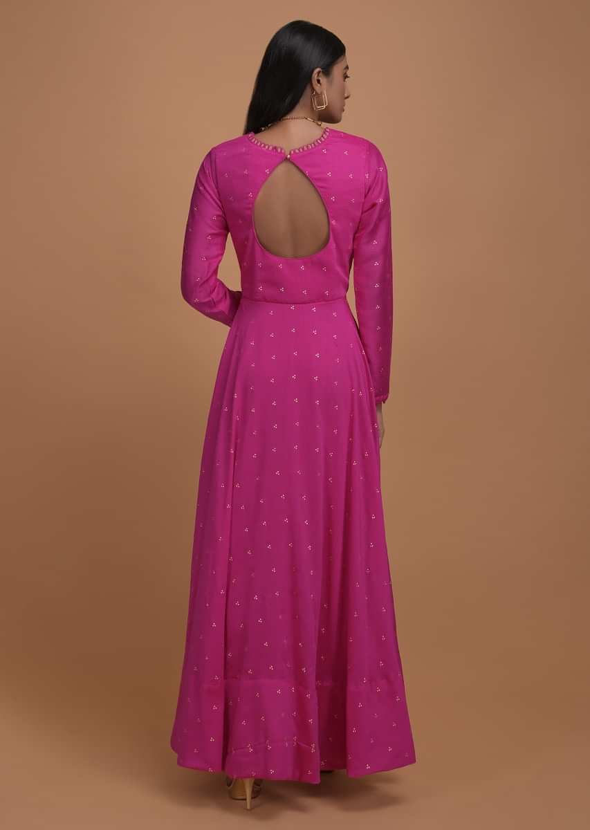 Rani Pink Anarkali Suit With Black Silk Dupatta  