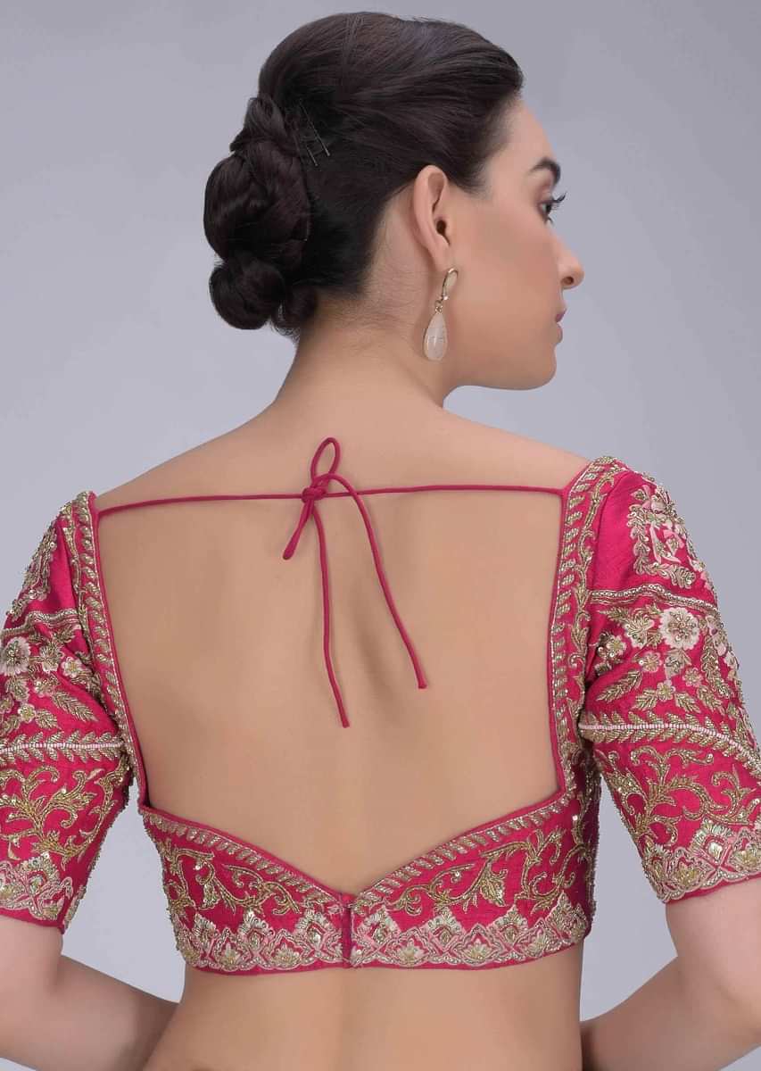 Rani Pink Blouse In Embellished Raw Silk