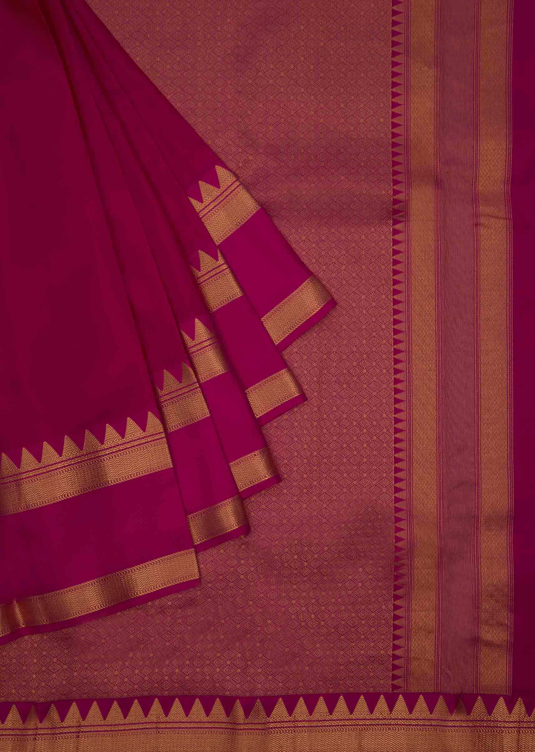 Rani pink plain chanderi silk saree