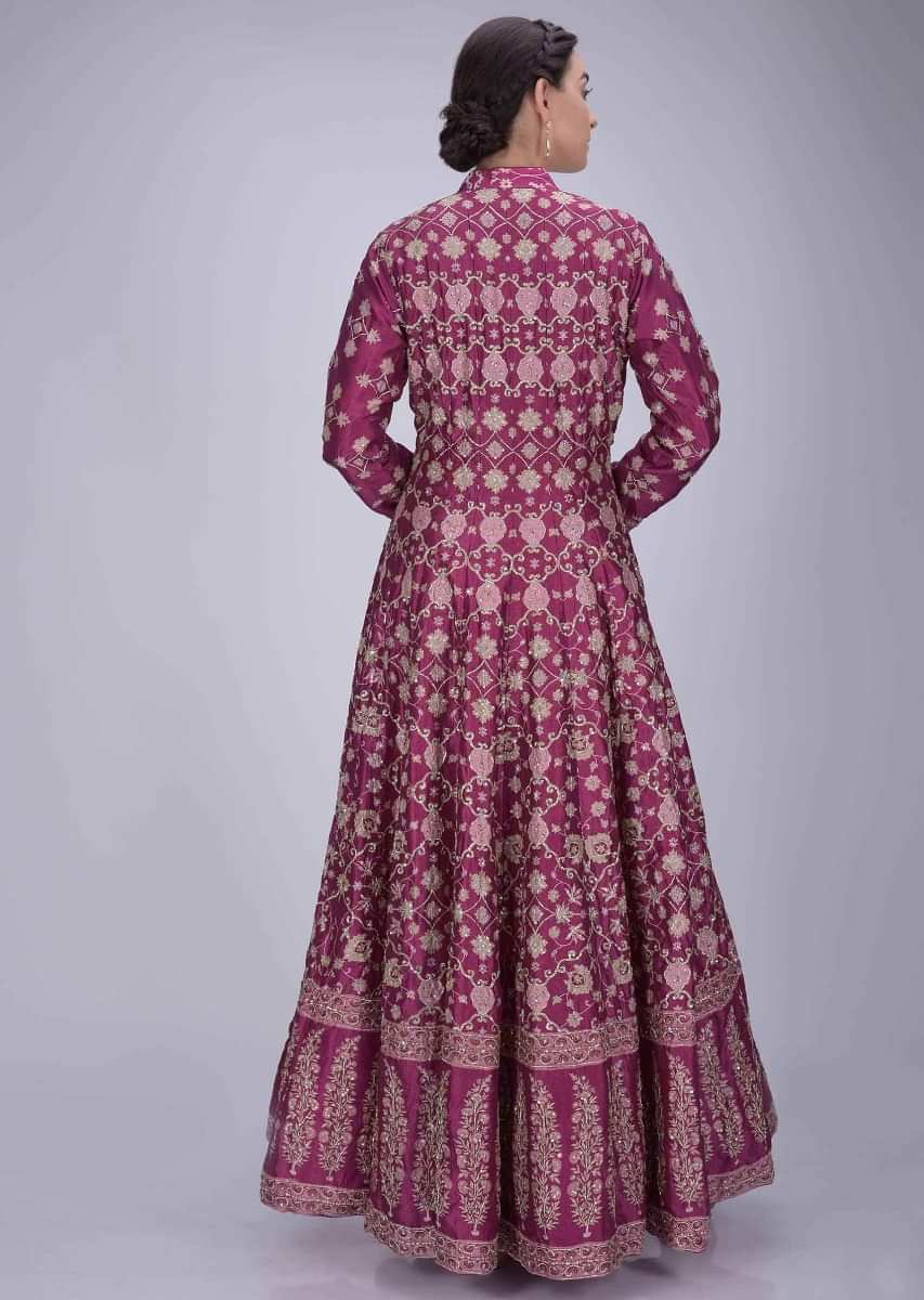 Buy Rani Pink Anarkali Suit In Silk With Mauve Crepe Dupatta Online ...