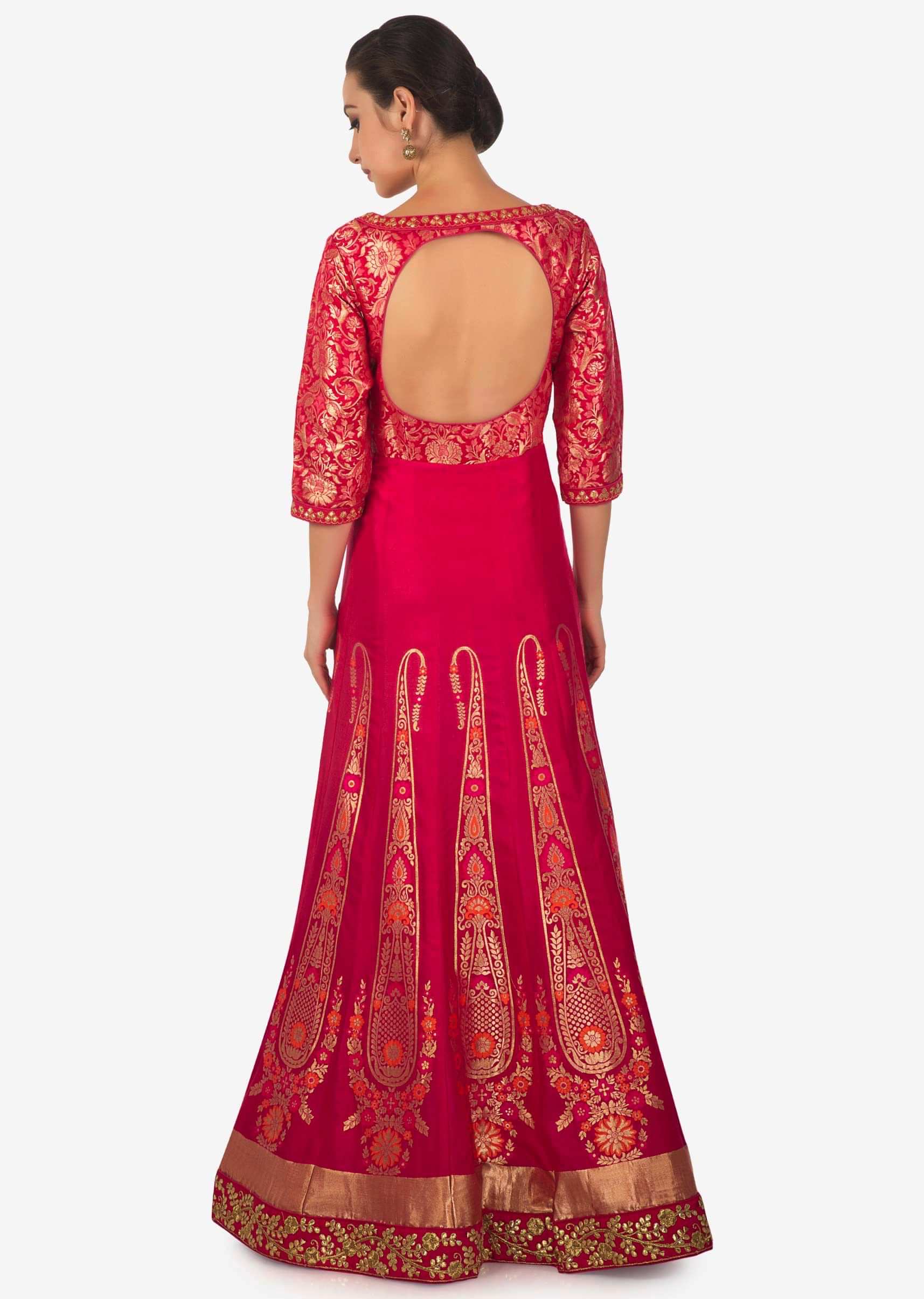 Rani pink brocade anarkali suit adorn in gotta patch embroidery only on Kalki