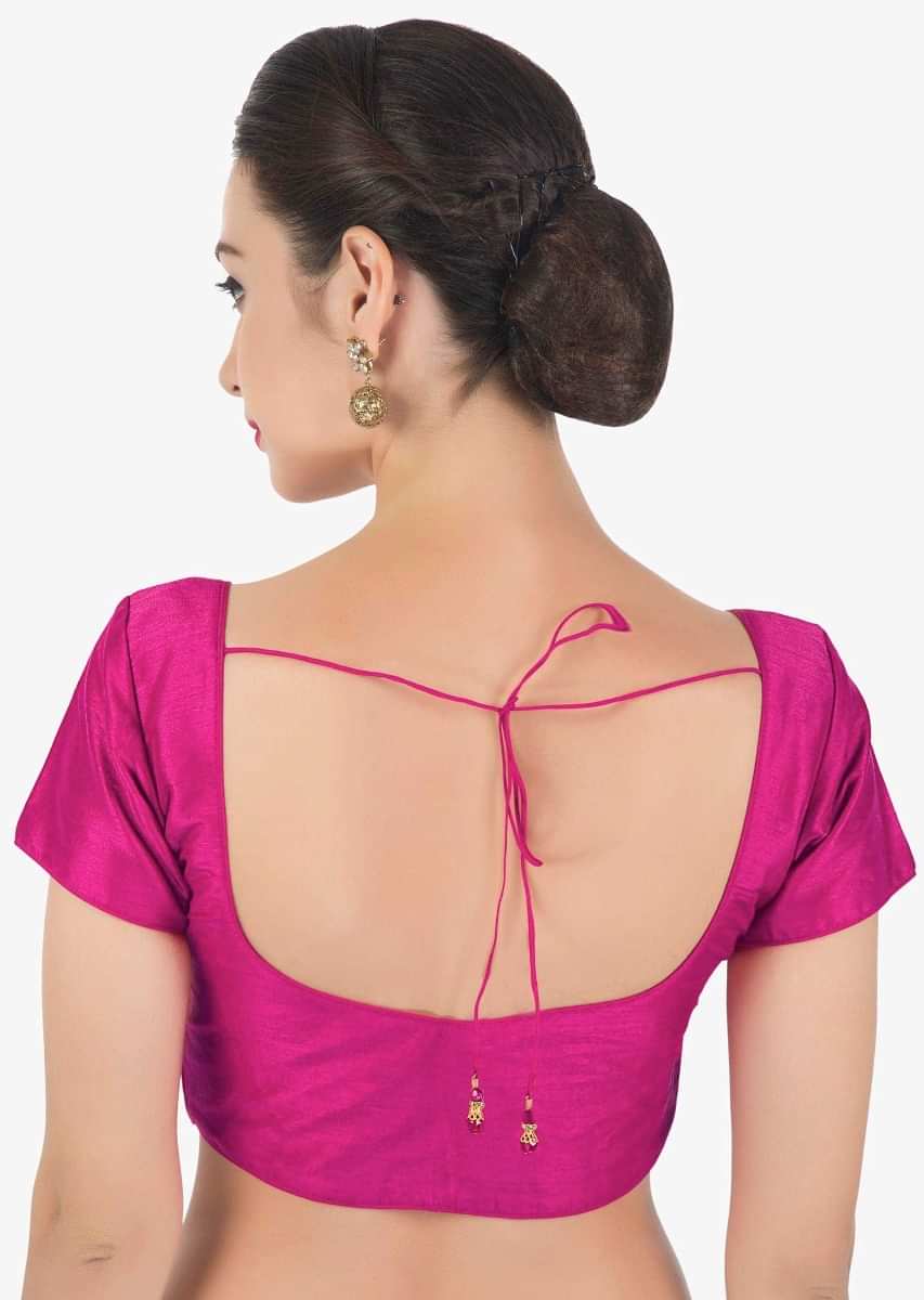 Rani pink blouse in raw silk with princes line only on Kalki