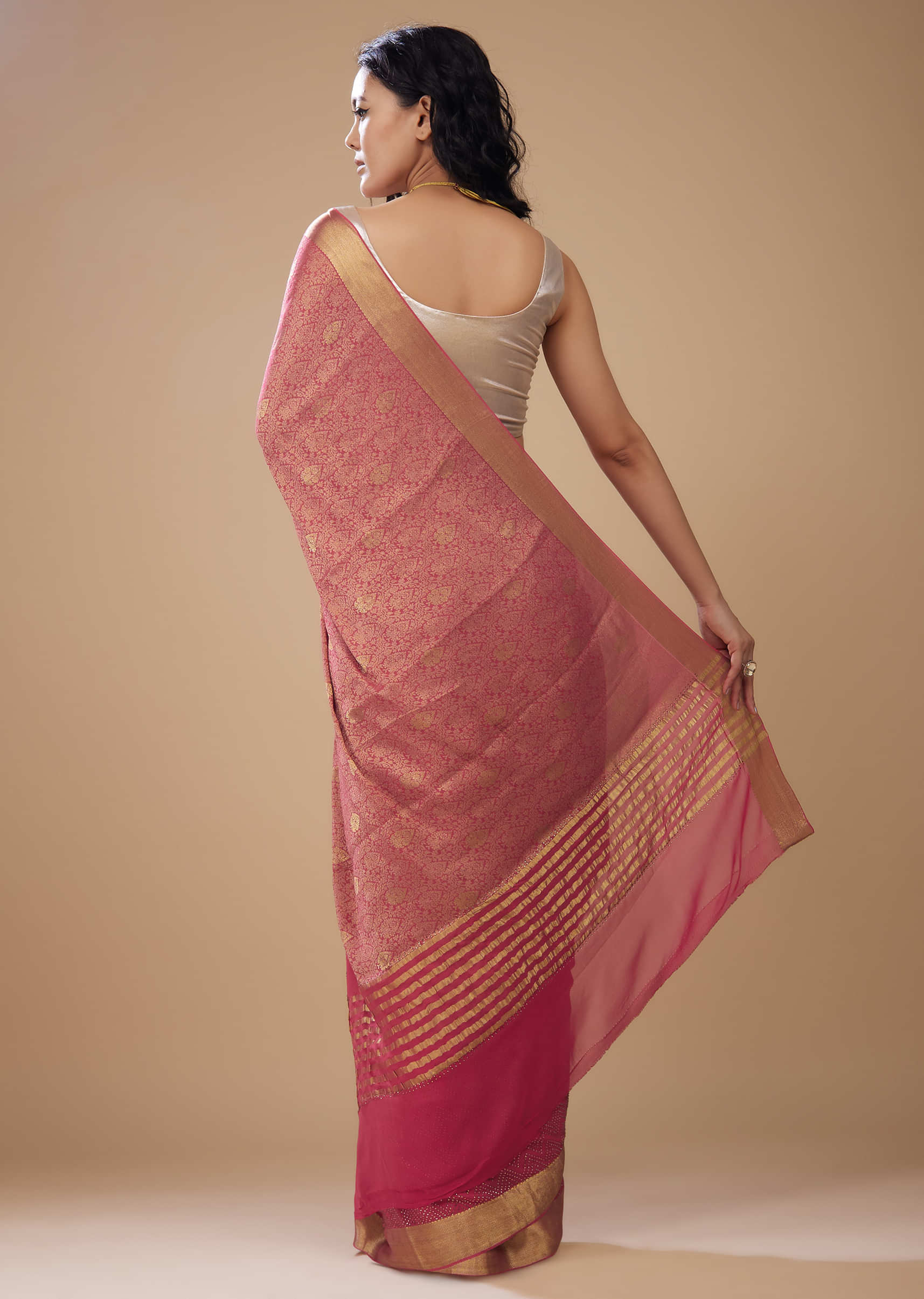 Rouge Pink Embroidered Chiffon Saree