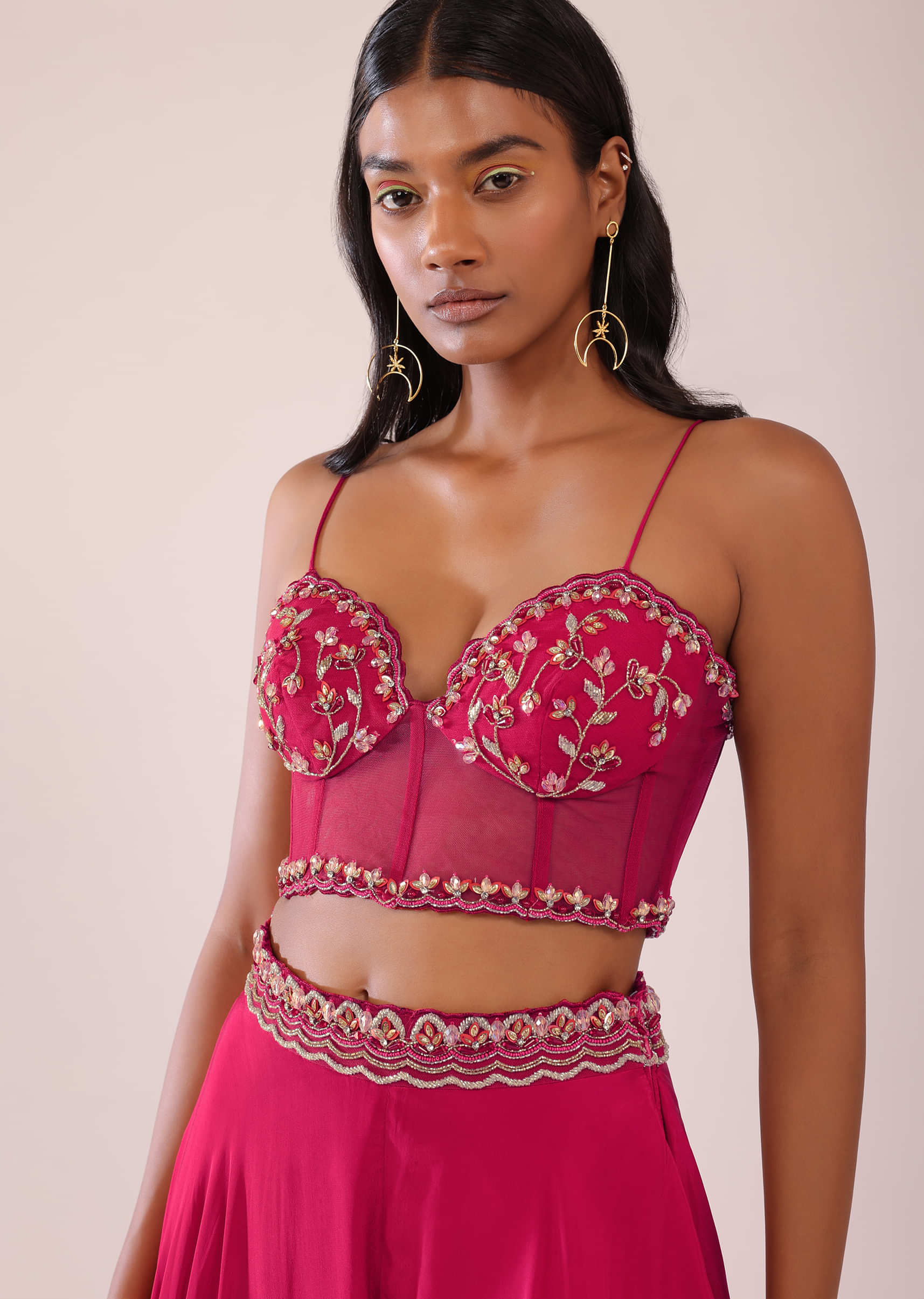 Buy Rani Pink Organza Palazzo And Corset Blouse Set With Floral Embroidery  KALKI Fashion India