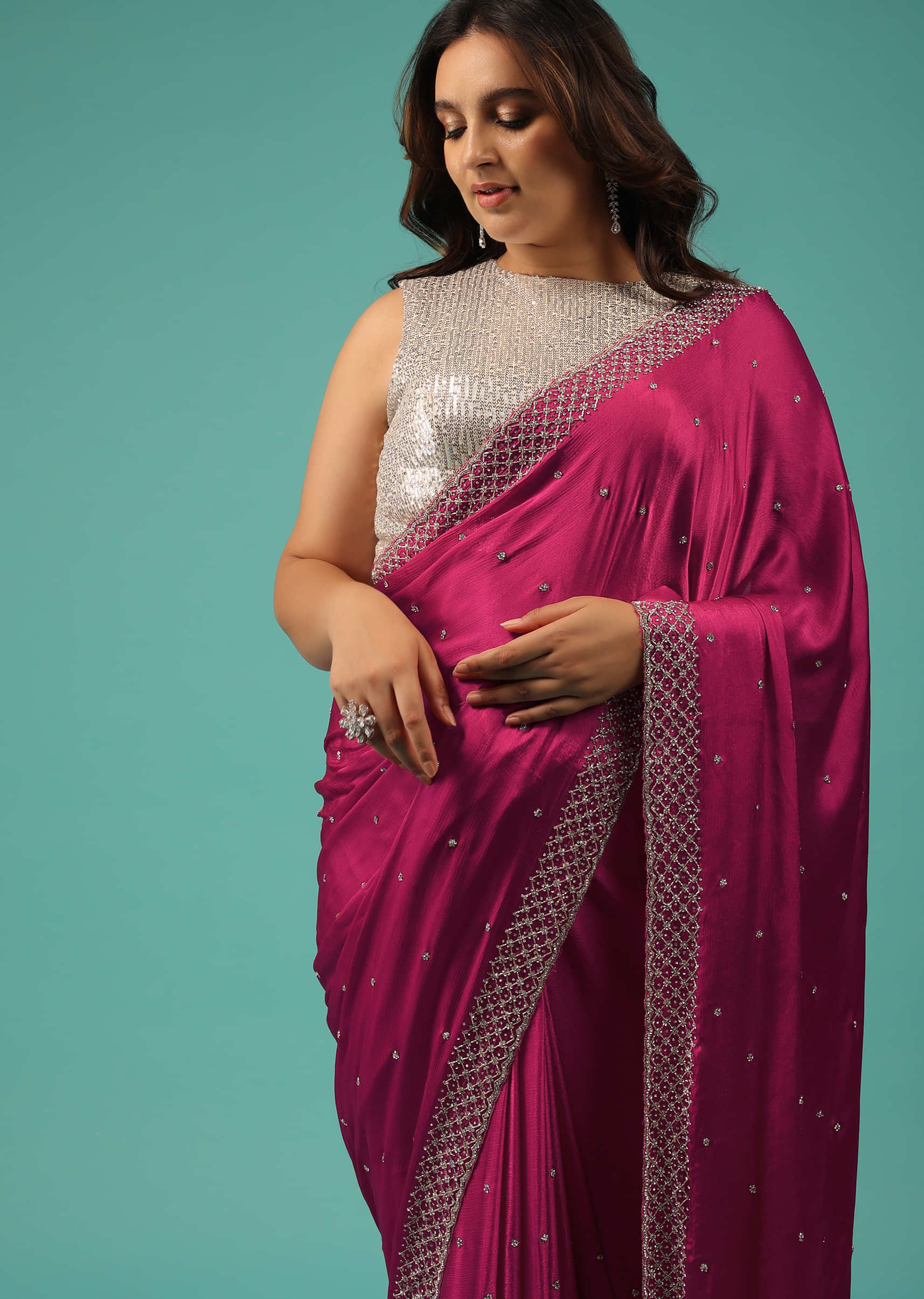 Elegant & Stylish Look Pink Chiffon Saree