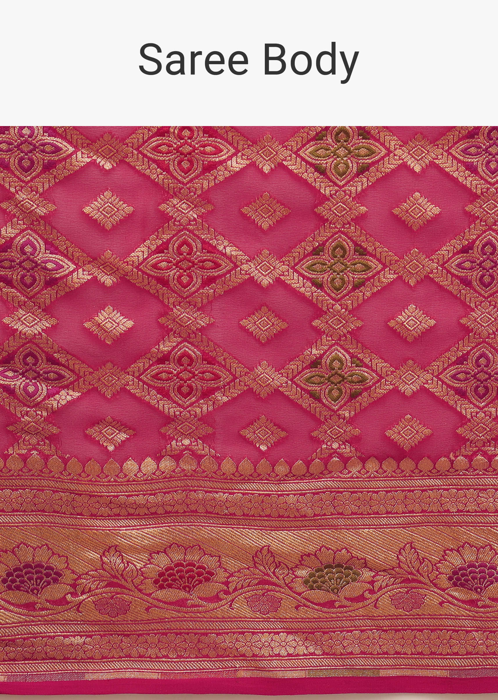 Rani Pink Saree In Georgette With Woven Geometric Jaal  And Floral Border