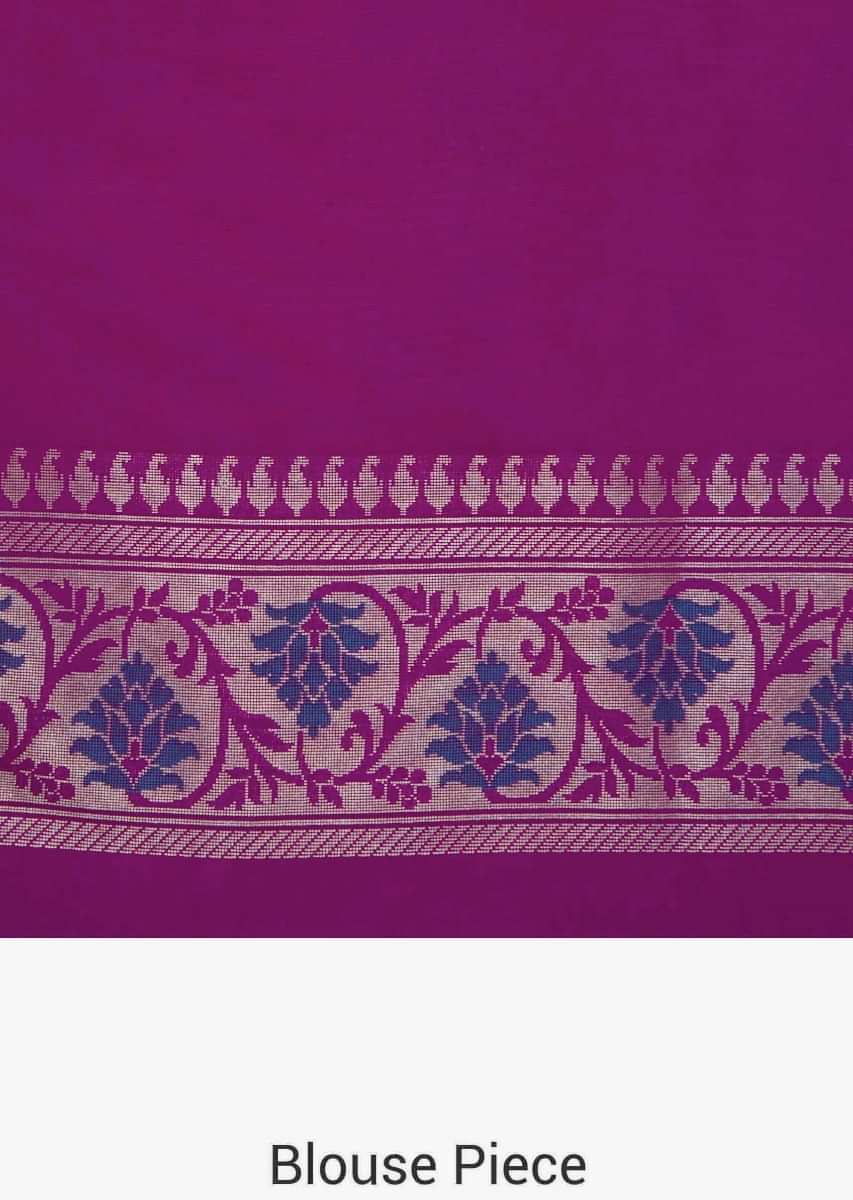 Rani pink saree in silk with weaved butti and brocade pallav only on Kalki
