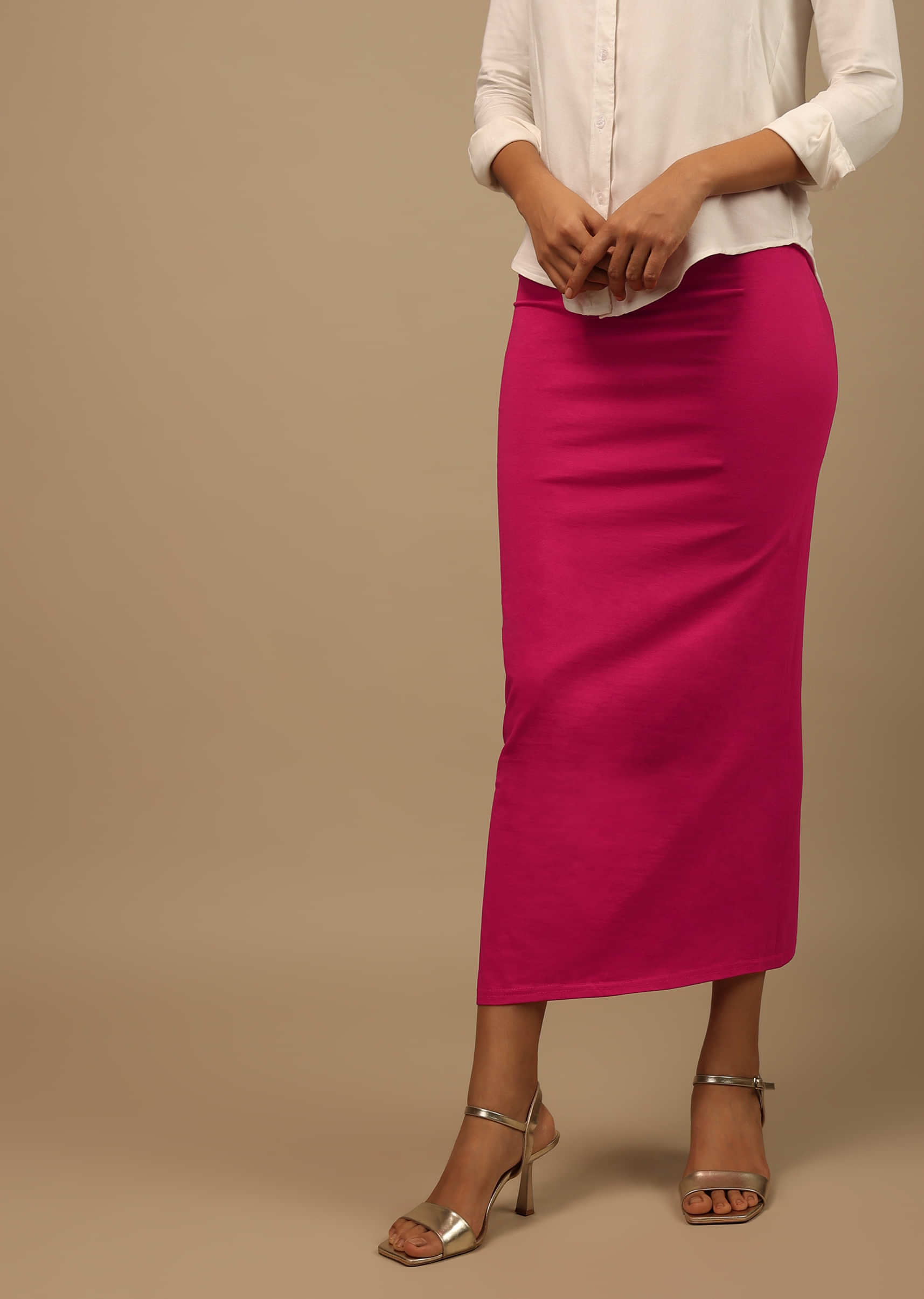 Buy Rani Pink Shapewear Saree Petticoat In Cotton Lycra With Elastic  Waistband And Slit KALKI Fashion India