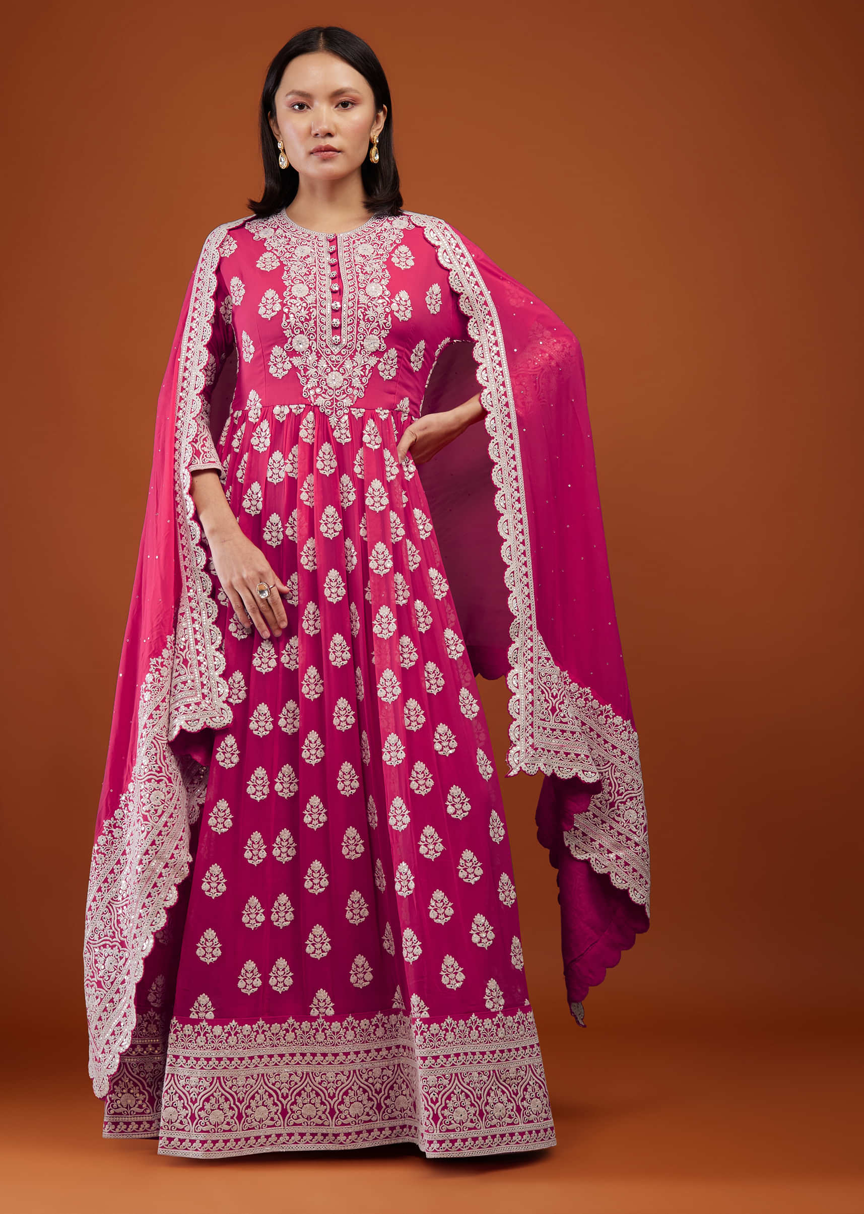 Azalea Pink Embroidered Anarkali Suit In Georgette