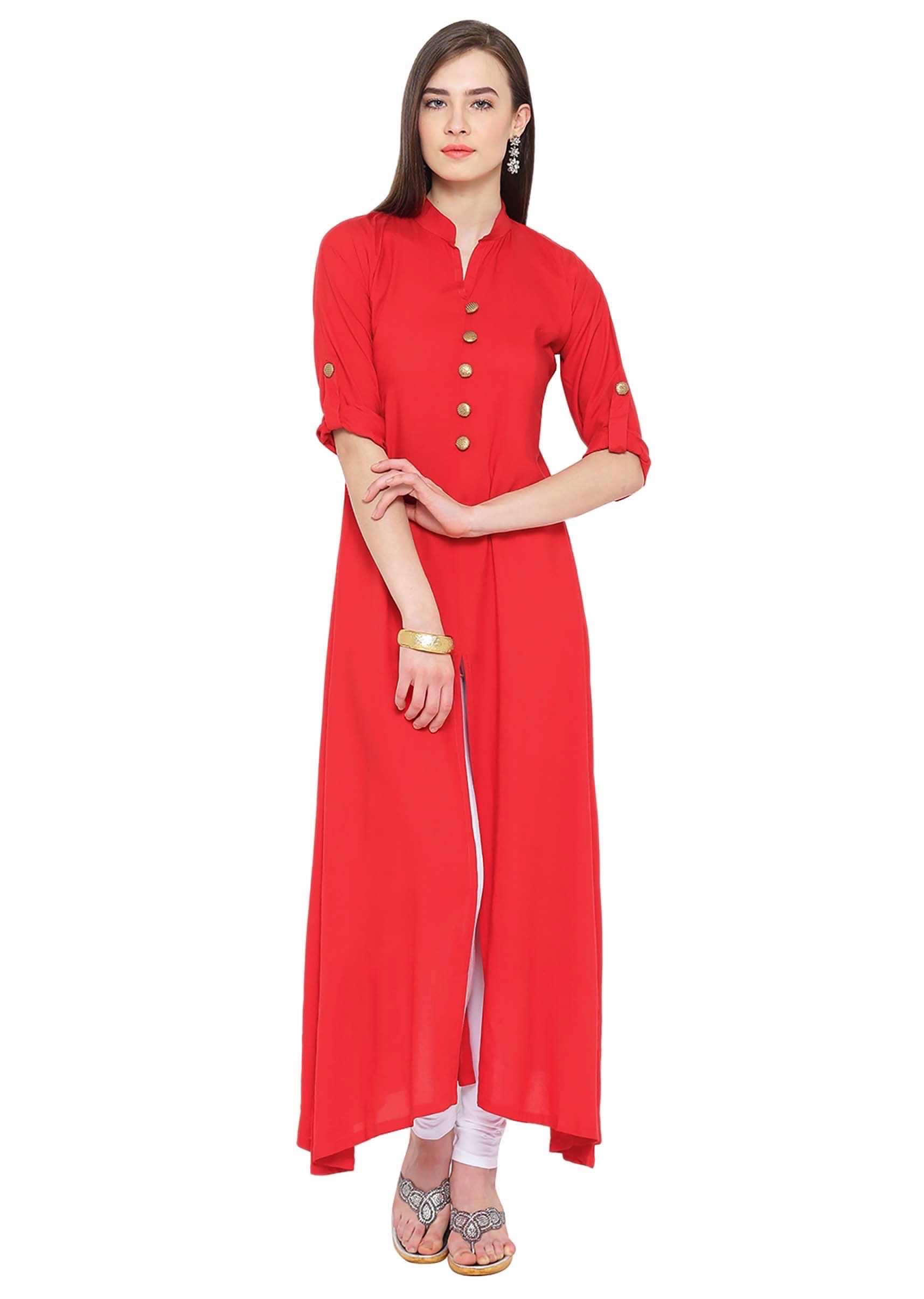 Red A Line Kurta with Front Slit