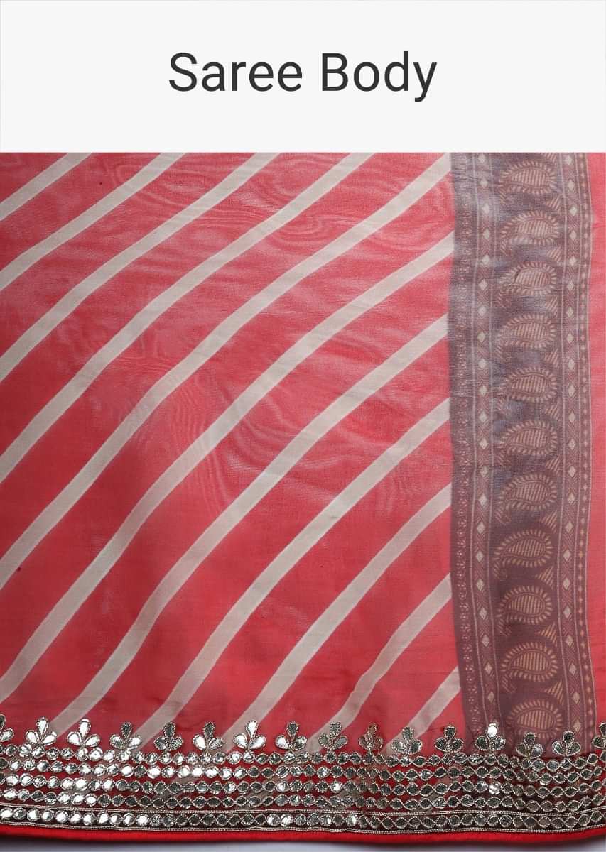 Red Saree With Lehariya Print And Paisley Motifs On The Pallu Along With Gotta Border