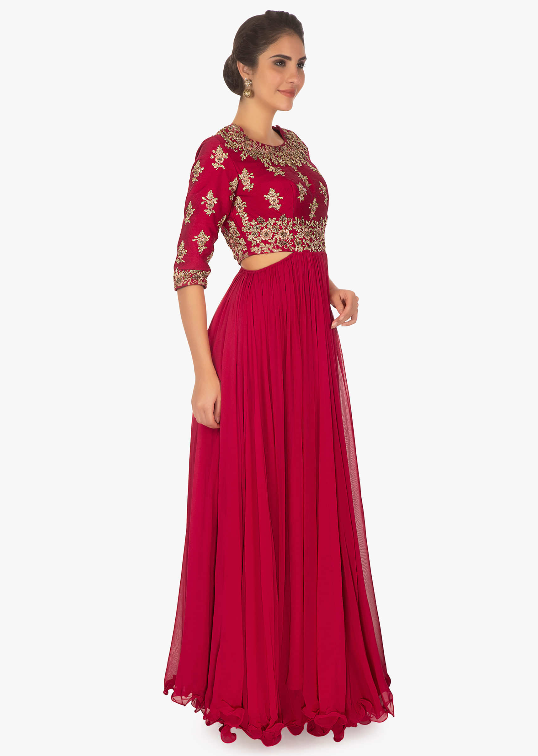 Red tunic dress with embellished bodice and side cut outs