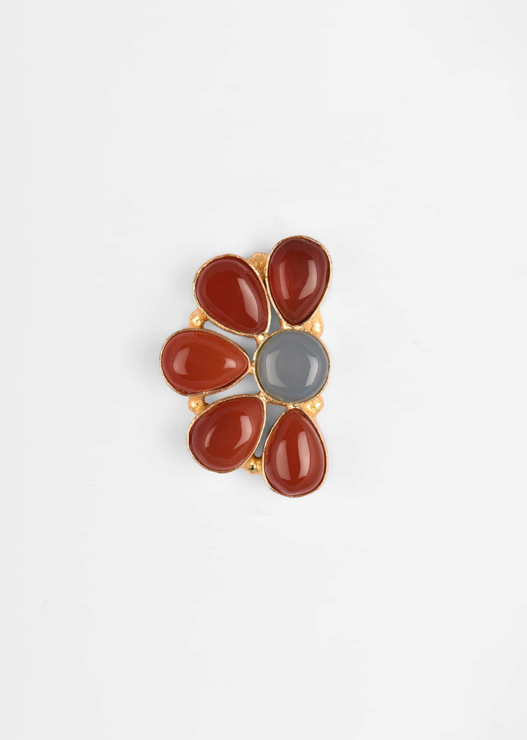 Red And Blue Semi Precious Stone Embellished Stud Earrings In Demi Flower Motif 