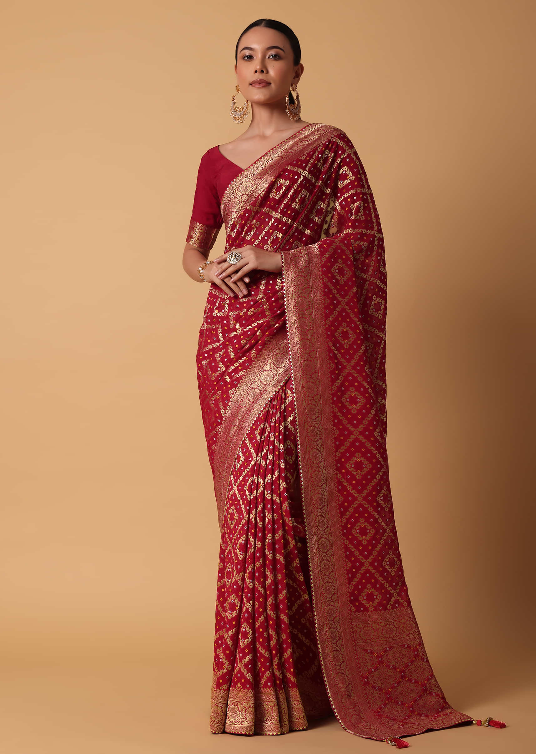 Buy Scarlet Red Banarasi Khaddi Weaved Georgette Saree with