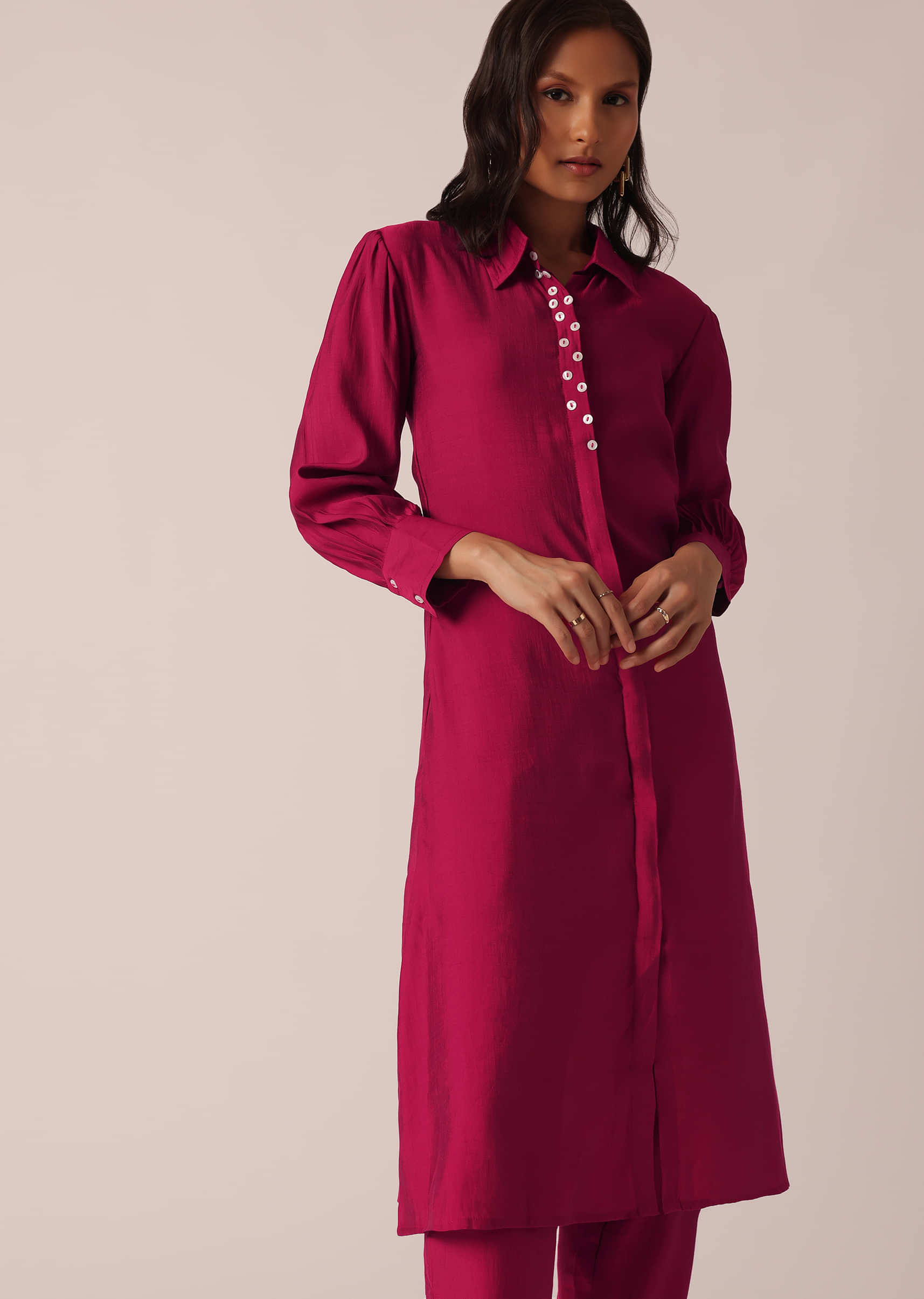 Buy Red Chanderi Shirt Kurta Set KALKI Fashion India