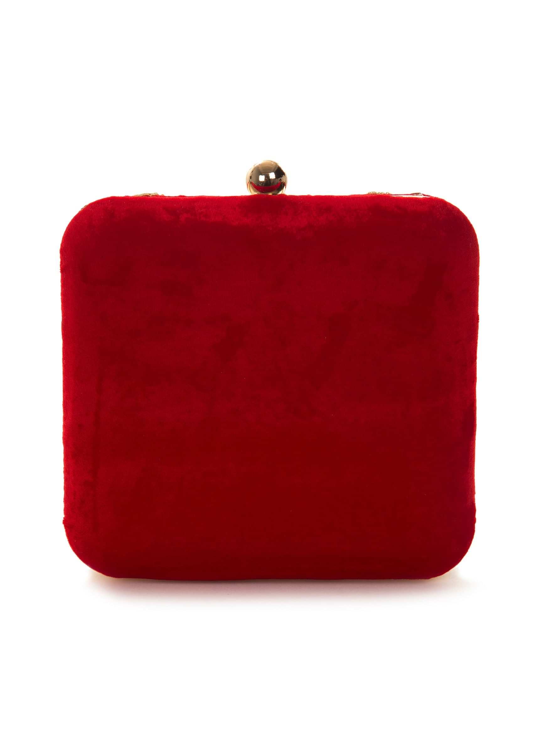 Red clutch embroidered in cutdana and sequin work only on Kalki