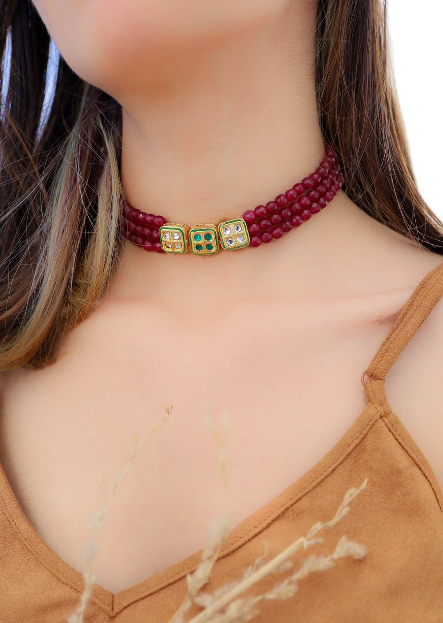 Red Pearl And Kundan Choker Necklace