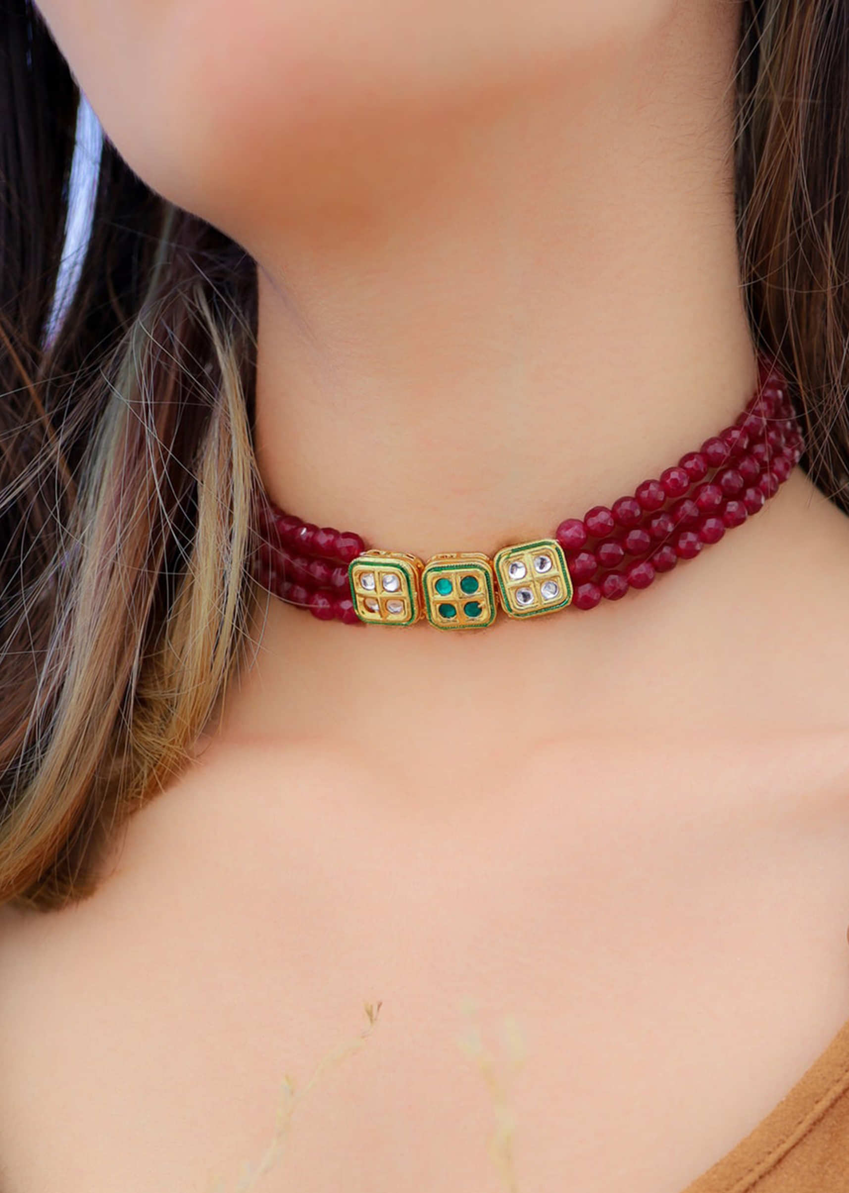 Red Pearl And Kundan Choker Necklace
