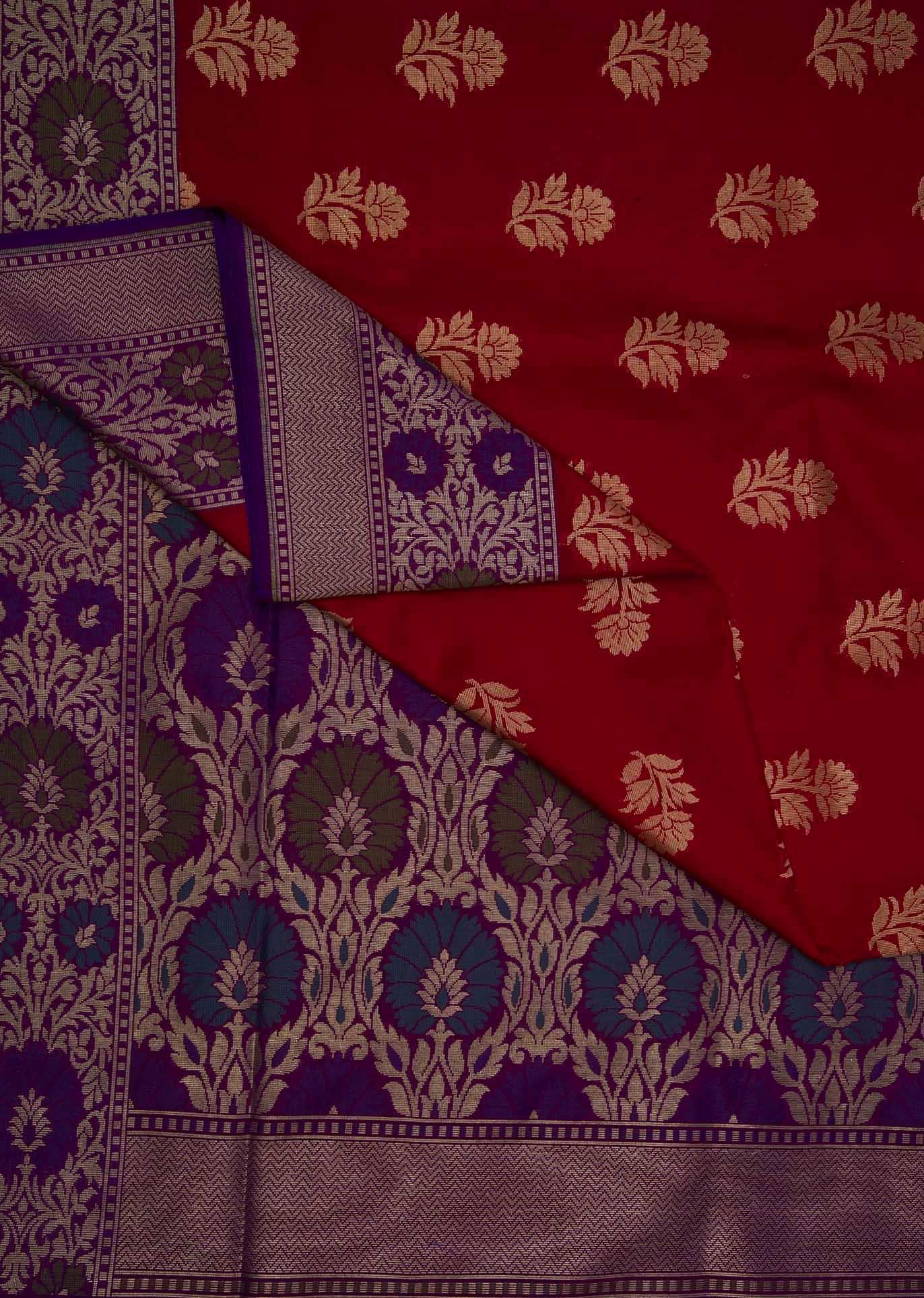 Red Saree In Silk With Brocade Pallav In Jaal Motif Online - Kalki Fashion
