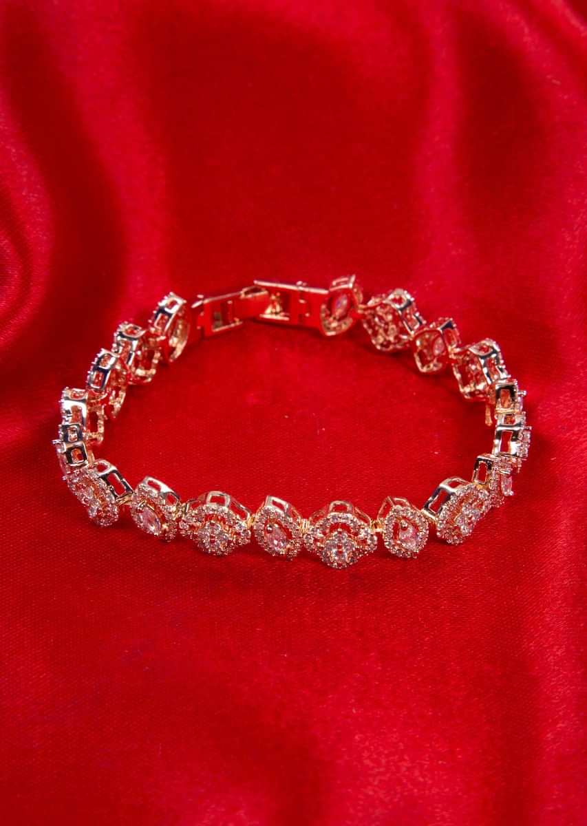 Rose gold diamond studded bracelet in floral and marquise motif only on kalki