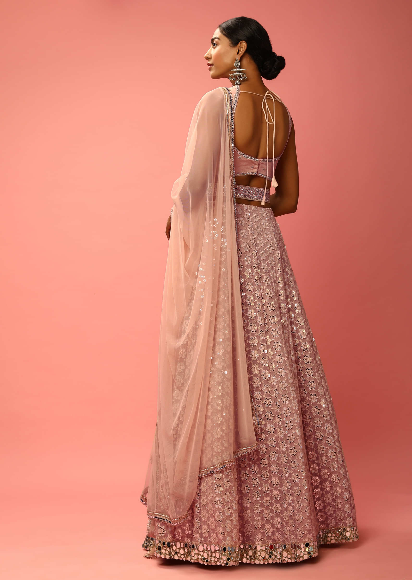 Rose Dust Lehenga Choli In Georgette With Sequins Embroidered Jaal And Mirror Border 