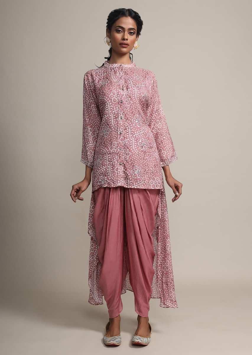 Buy Rosewood Pink Bandhani Printed Suit With Matching Dhoti Pant Online ...