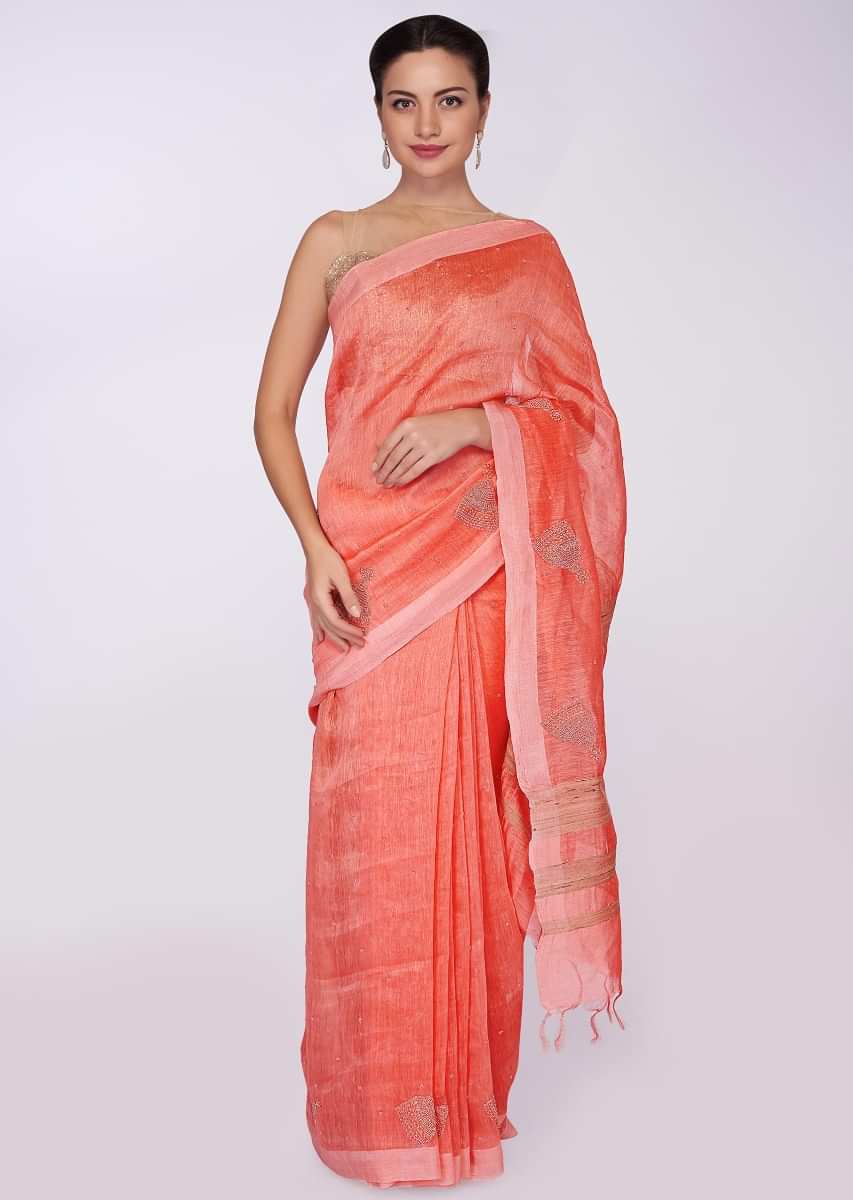 Rouge pink cotton saree in cut dana and moti butti