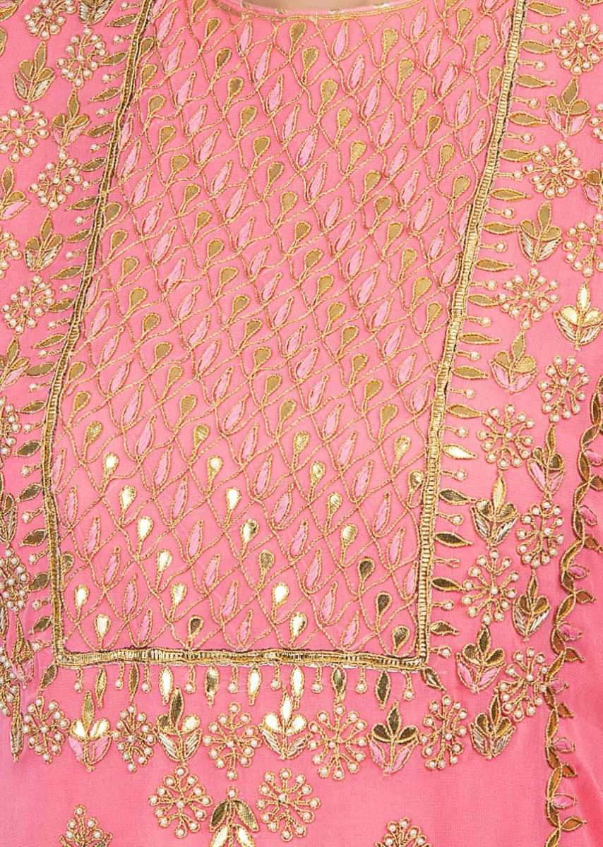 Rouge Pink Sharara Suit Set With Embroidery And Butti Online - Kalki Fashion