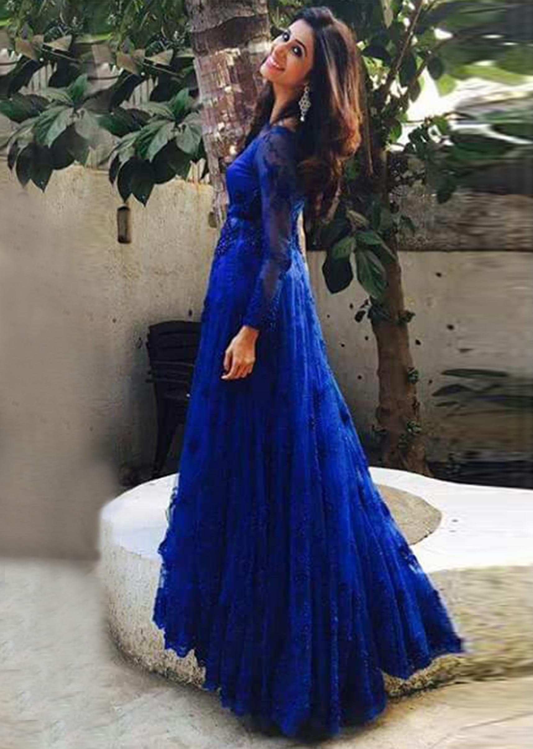 Keshwar Merchant in kalki royal blue gown for pre wedding shoot