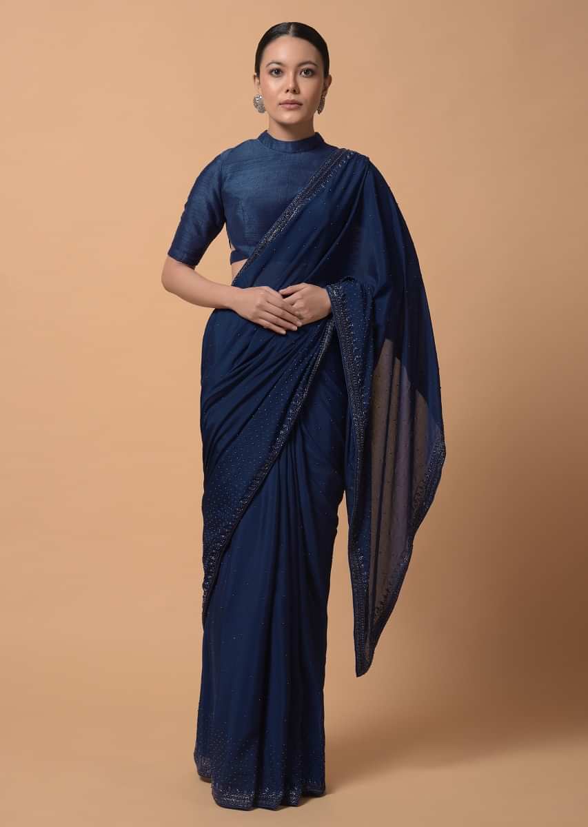 Party Wear Royal Blue Color Georgette Sequence Work Saree For Women's