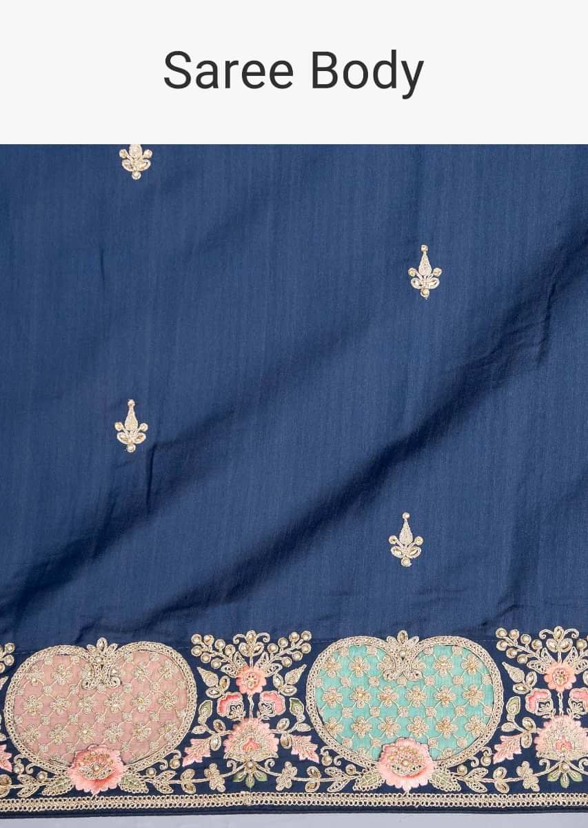 Royal Blue Silk Saree With Embroidered Butti And Border Online - Kalki Fashion