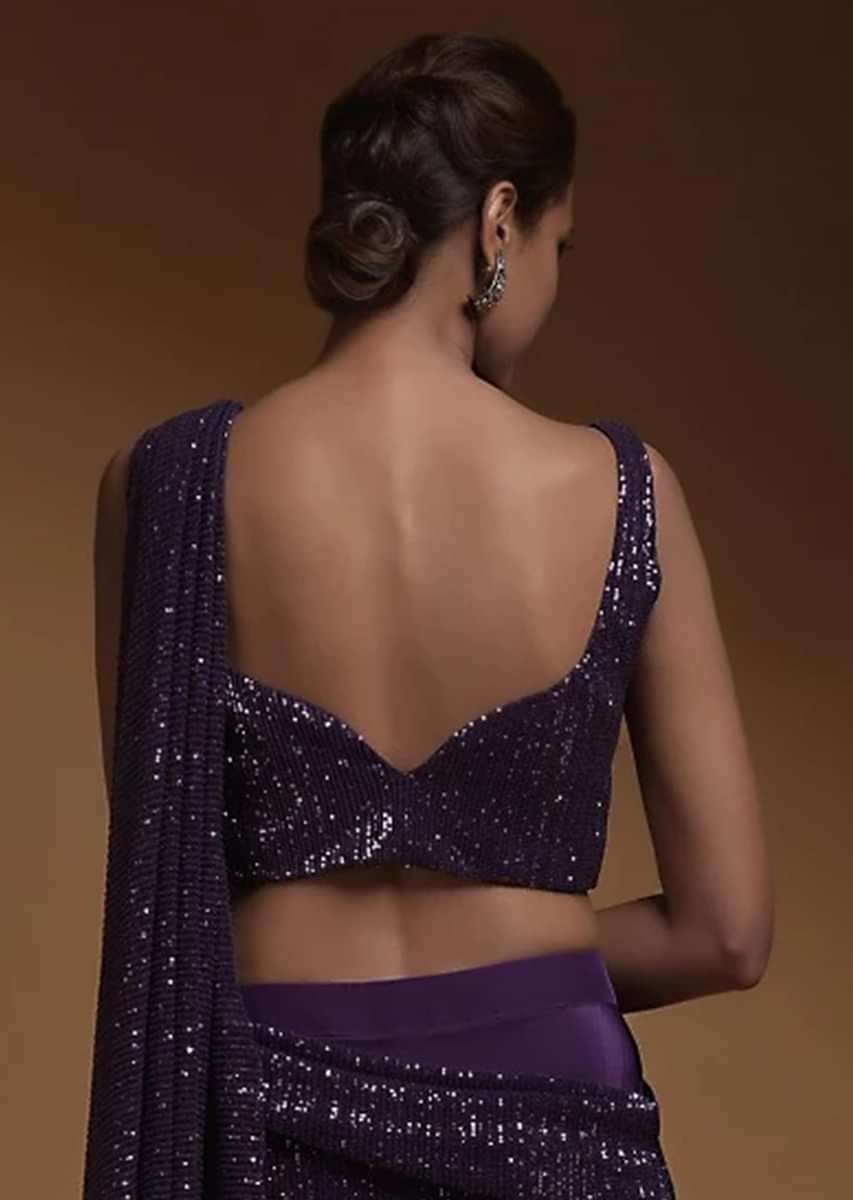 Royal Purple Crop Top Embellished In Sequins With Sweetheart Neckline