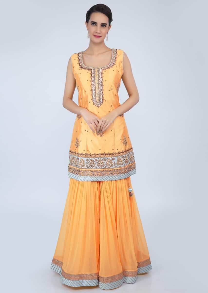 Royal Yellow Sharara Suit Set With Embroidery And Butti Online - Kalki Fashion