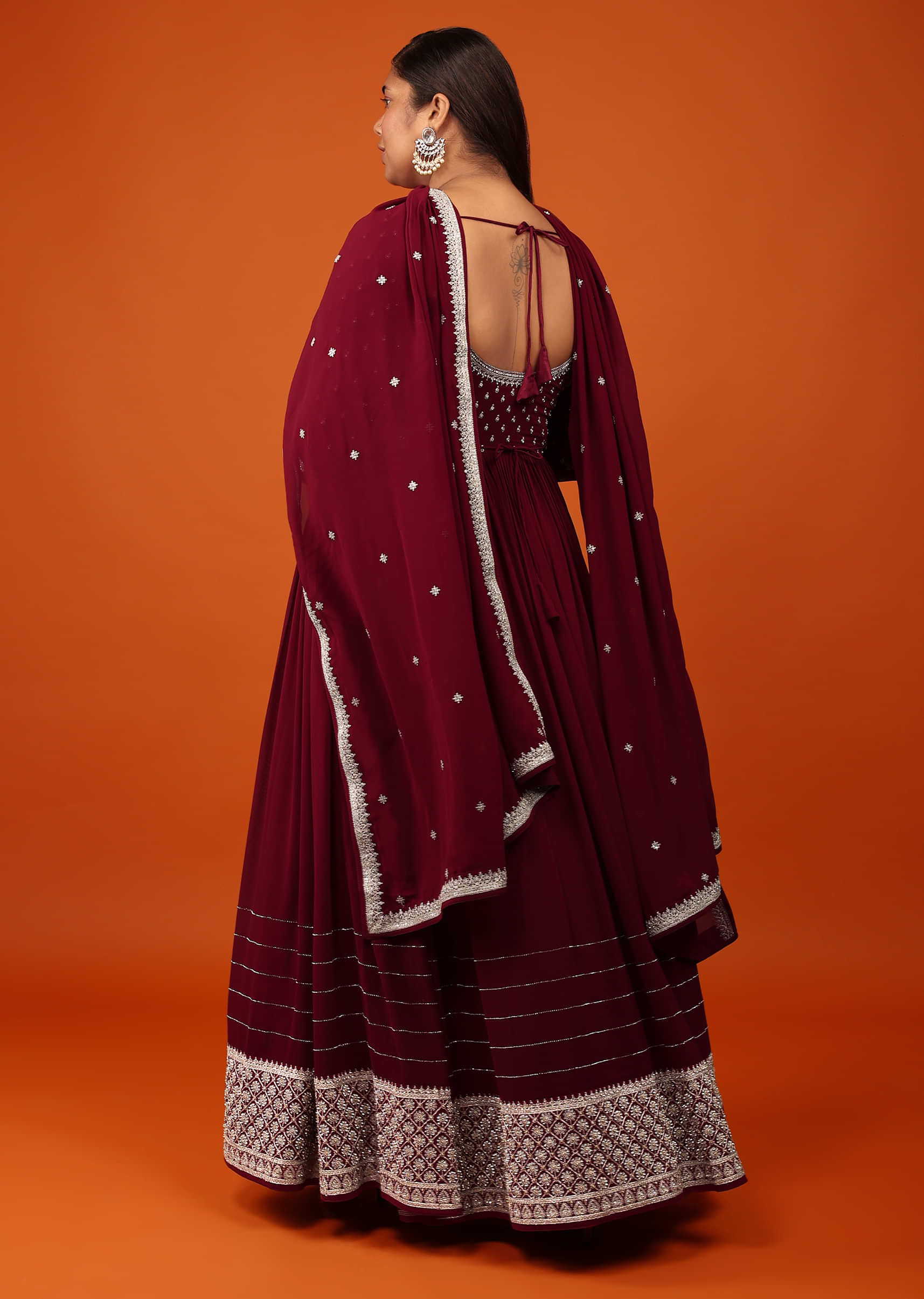 Wine Red Anarkali Suit In Georgette With Alluring Embroidery In Zari And Stone