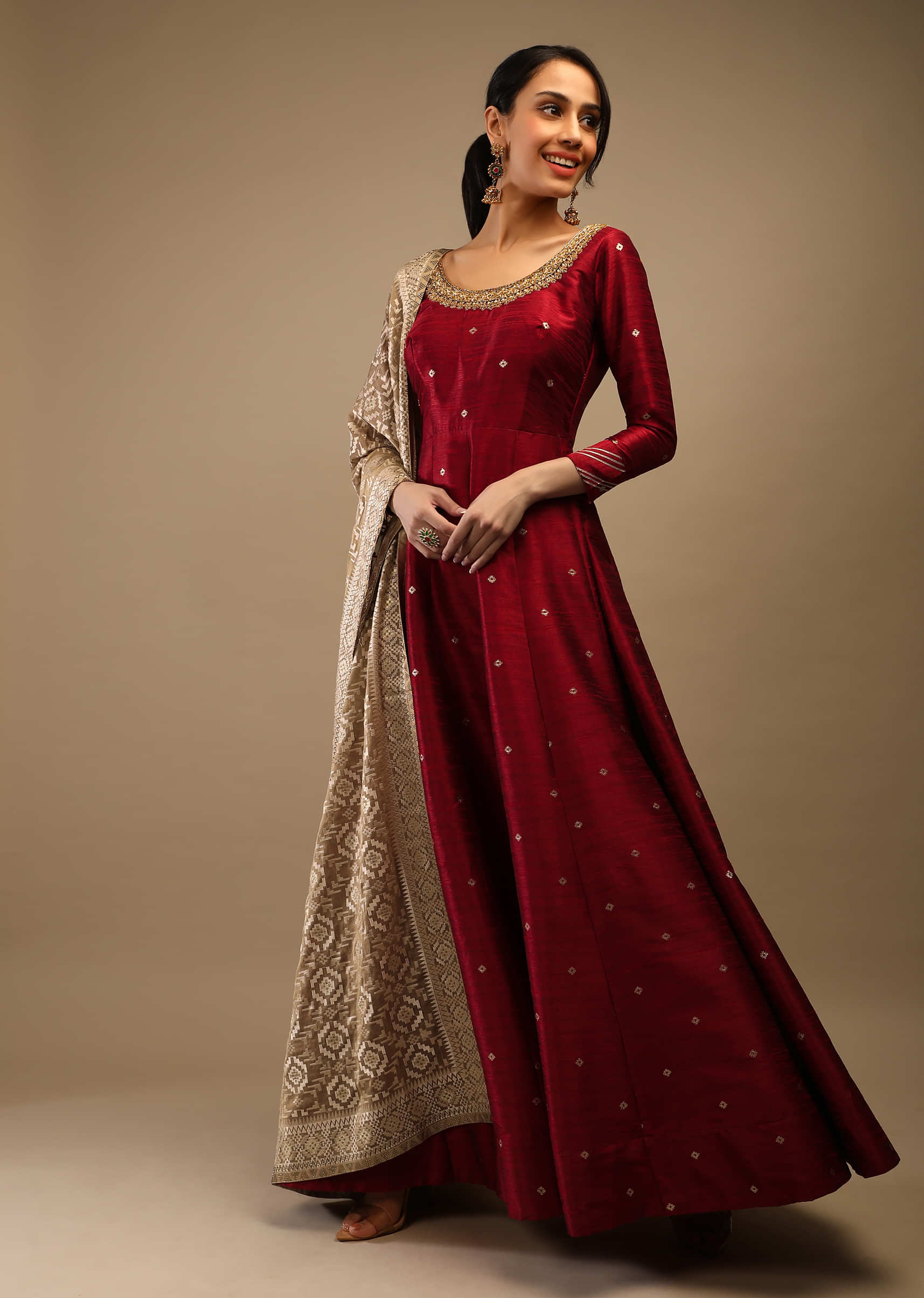 Readymade Maroon Laced Anarkali Style Palazzo Suit 4075SL09