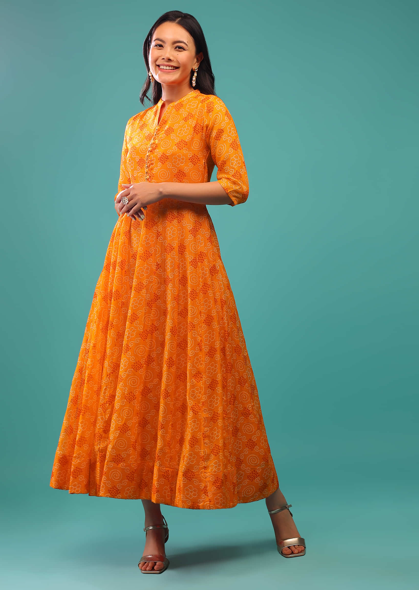 Russet Orange Indo-Western Dress With Side Zip Closure