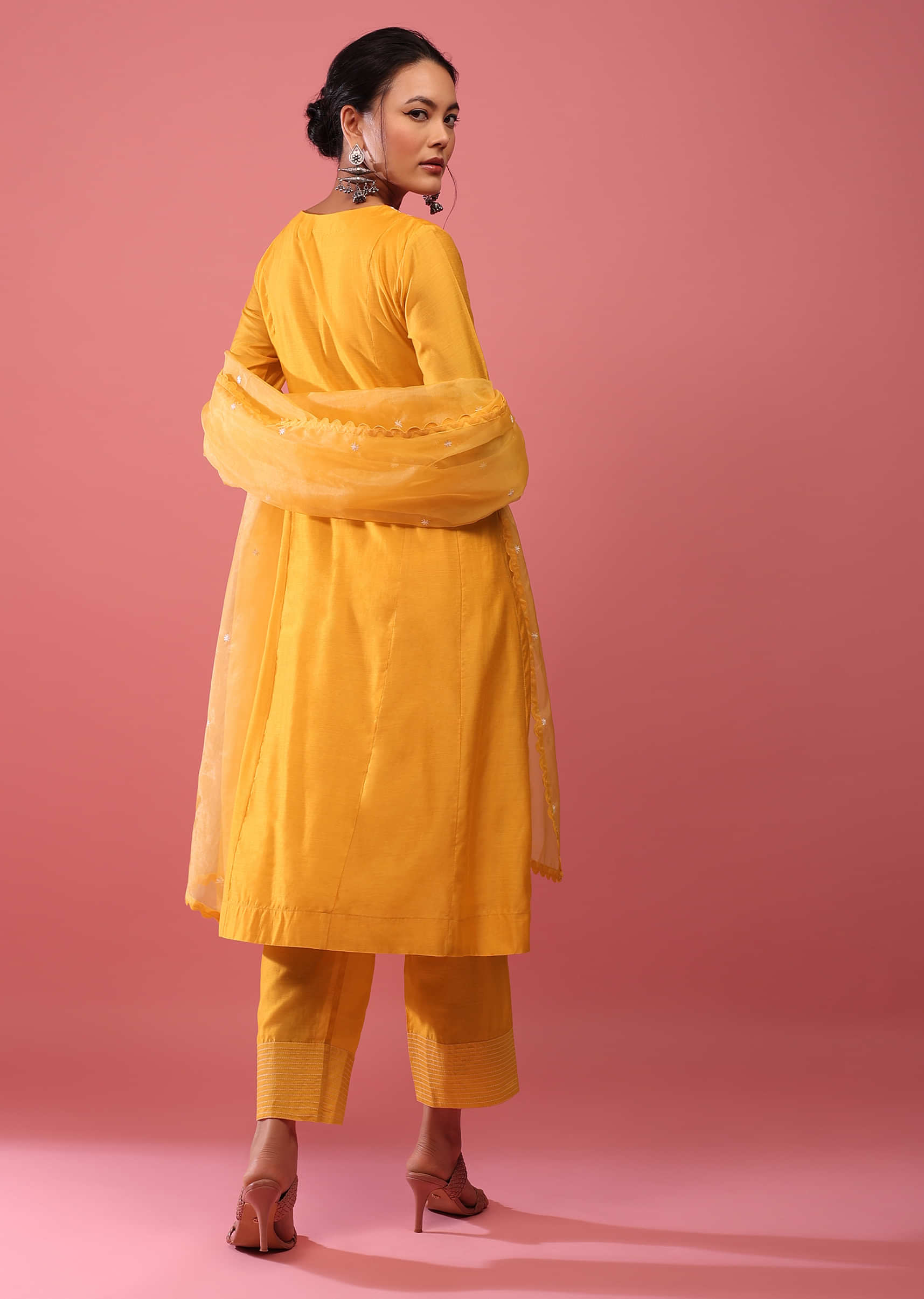 Yellow Readymade Pant Suit With Ruffle Dupatta 3924SL09