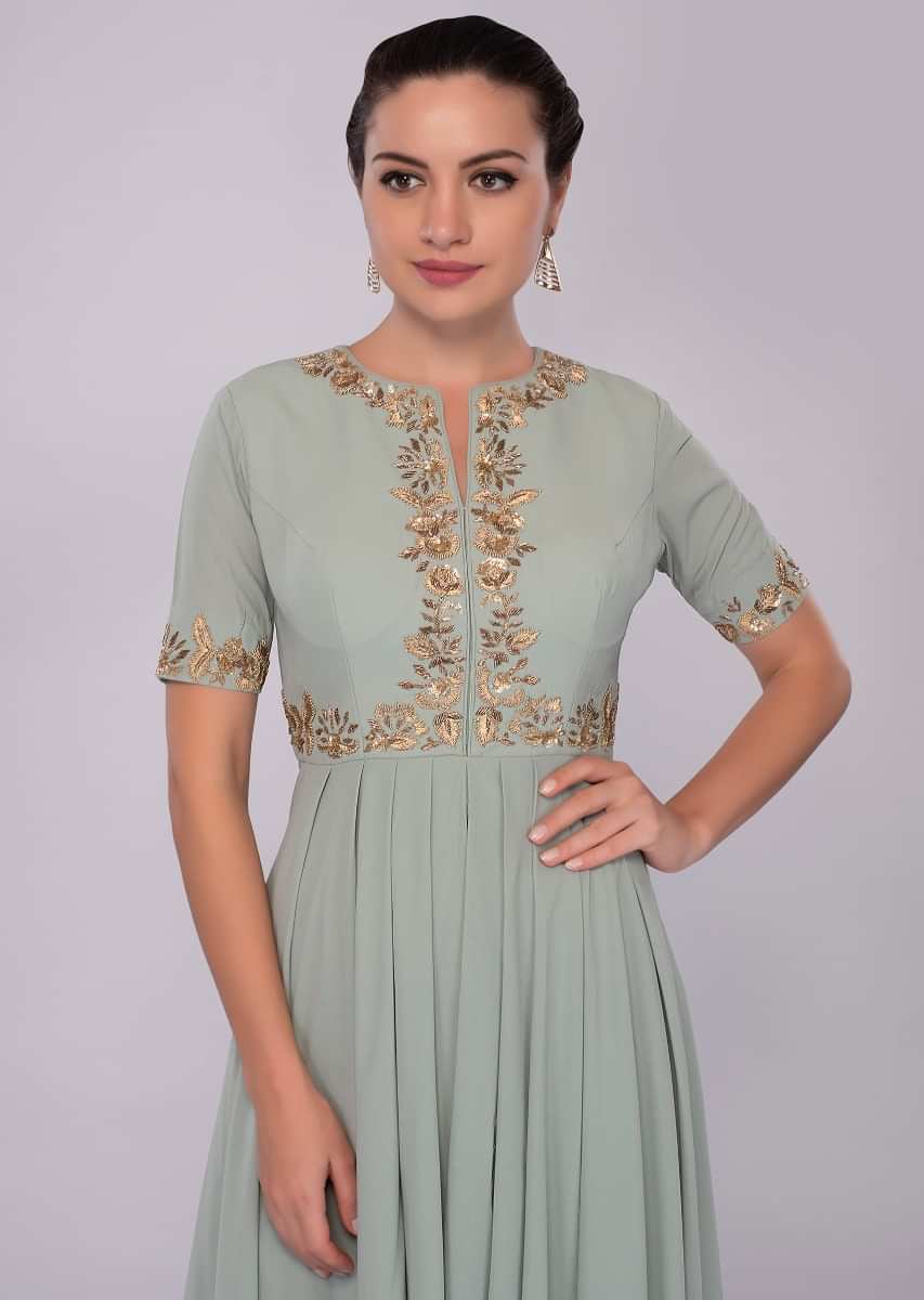 Sage green front short back suit with dhoti pant  